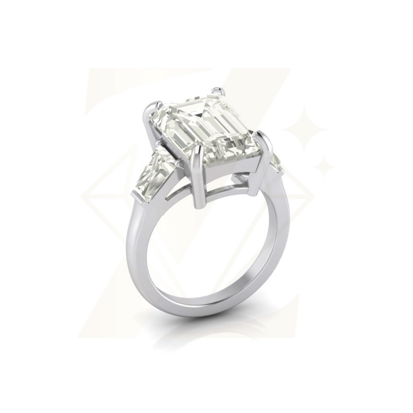 9.88 CTW Emerald And Tapered Baguette Cut Ring - Zuvelio.com