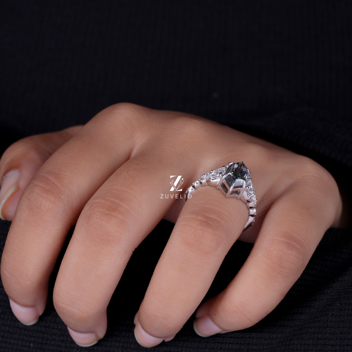 Hexagon Marquise Moissanite Ring