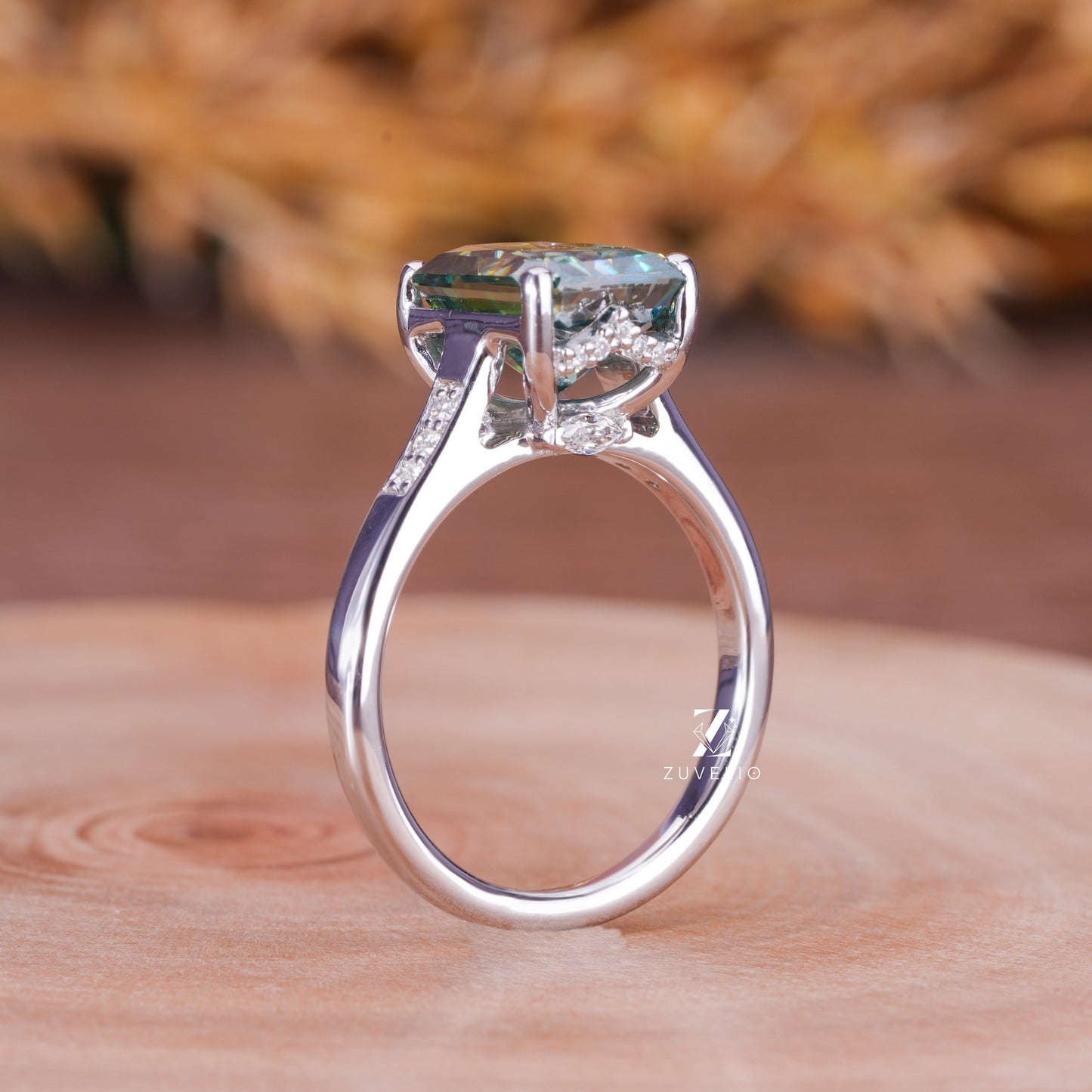 Blue Green Moissanite Ring