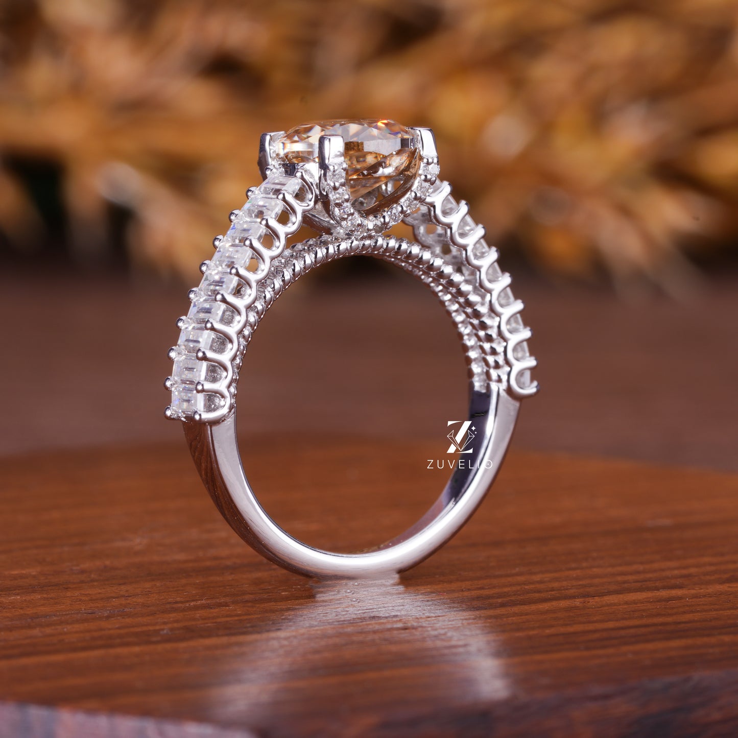 Round Champagne Moissanite Ring