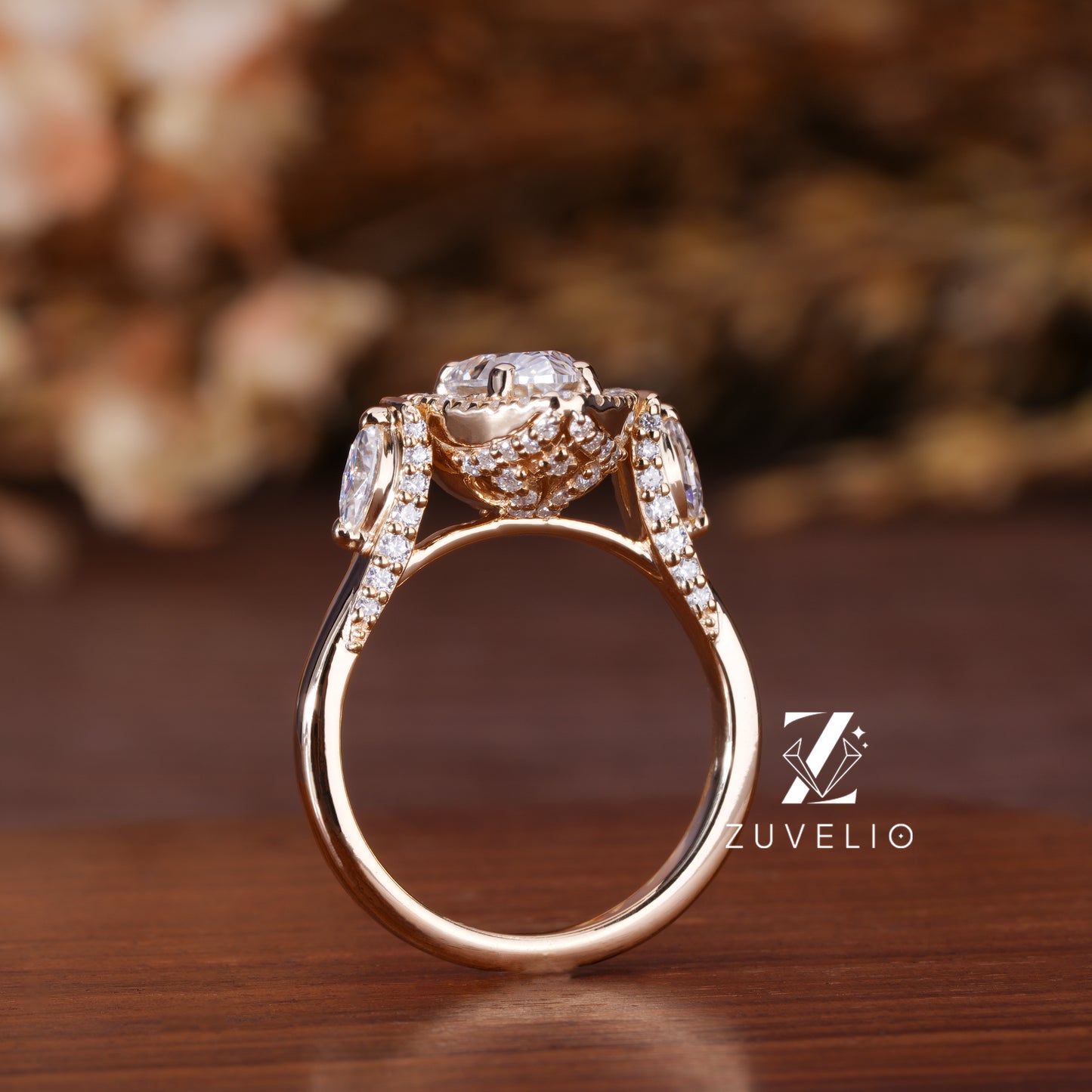 Pear Halo Moissanite Ring