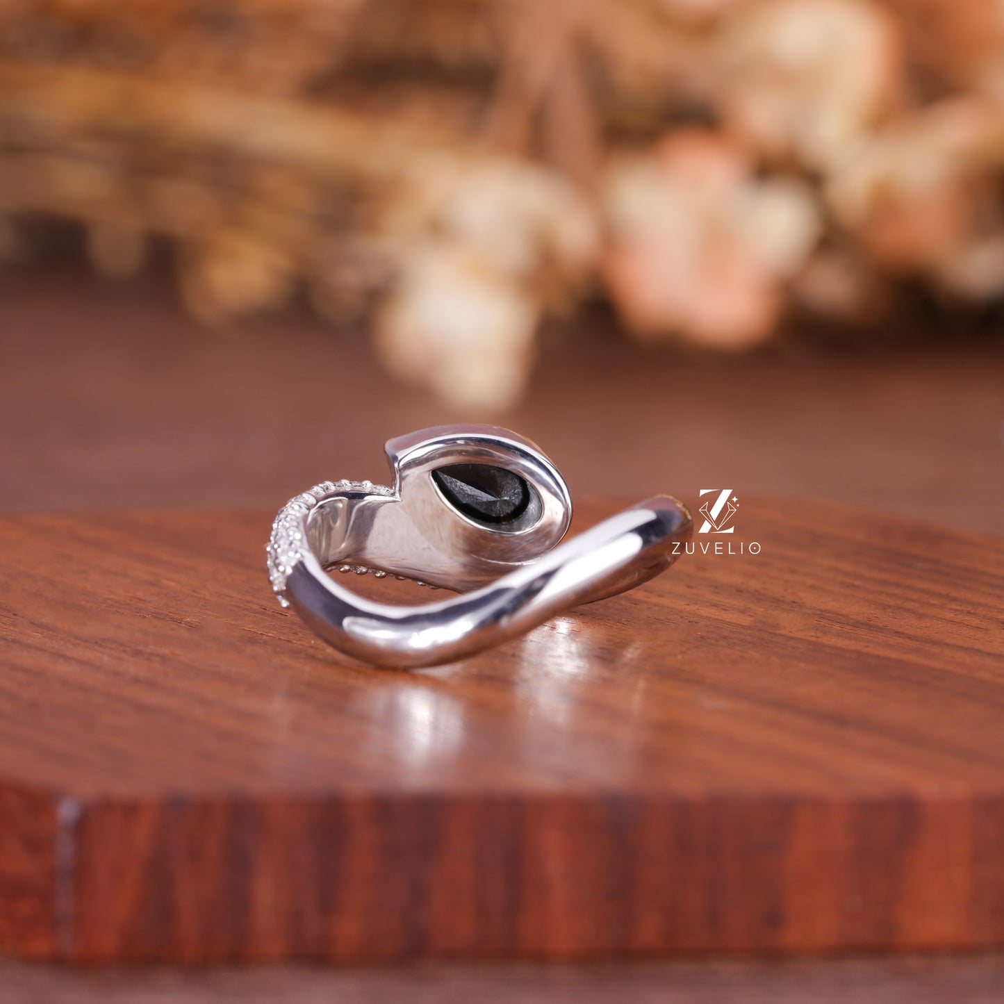 Black Pear Moissanite Ring