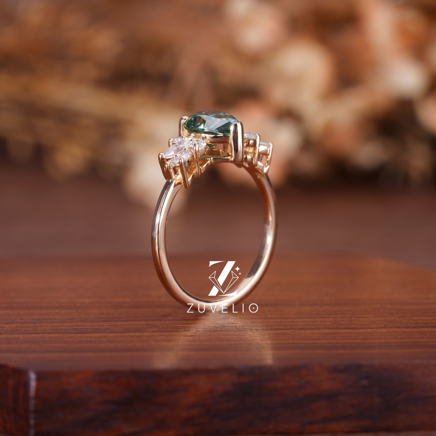 Pear Cut Green Moissanite Ring
