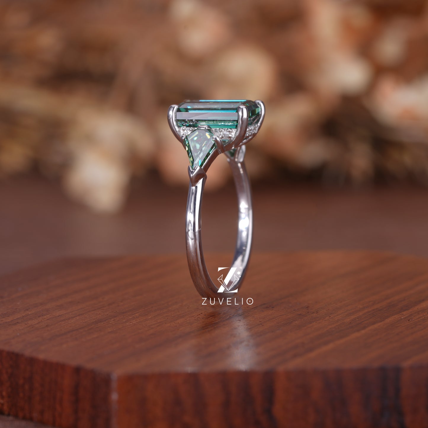 Three Stone Emerald Moissanite Ring