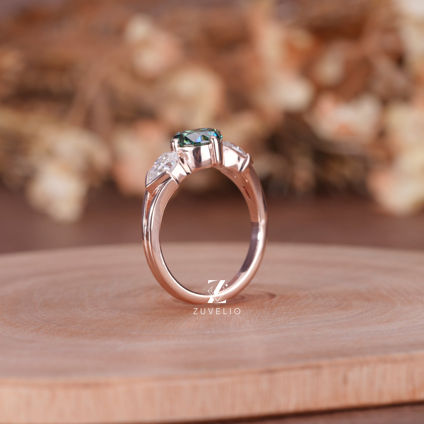 Three Stone Round Moissanite Ring