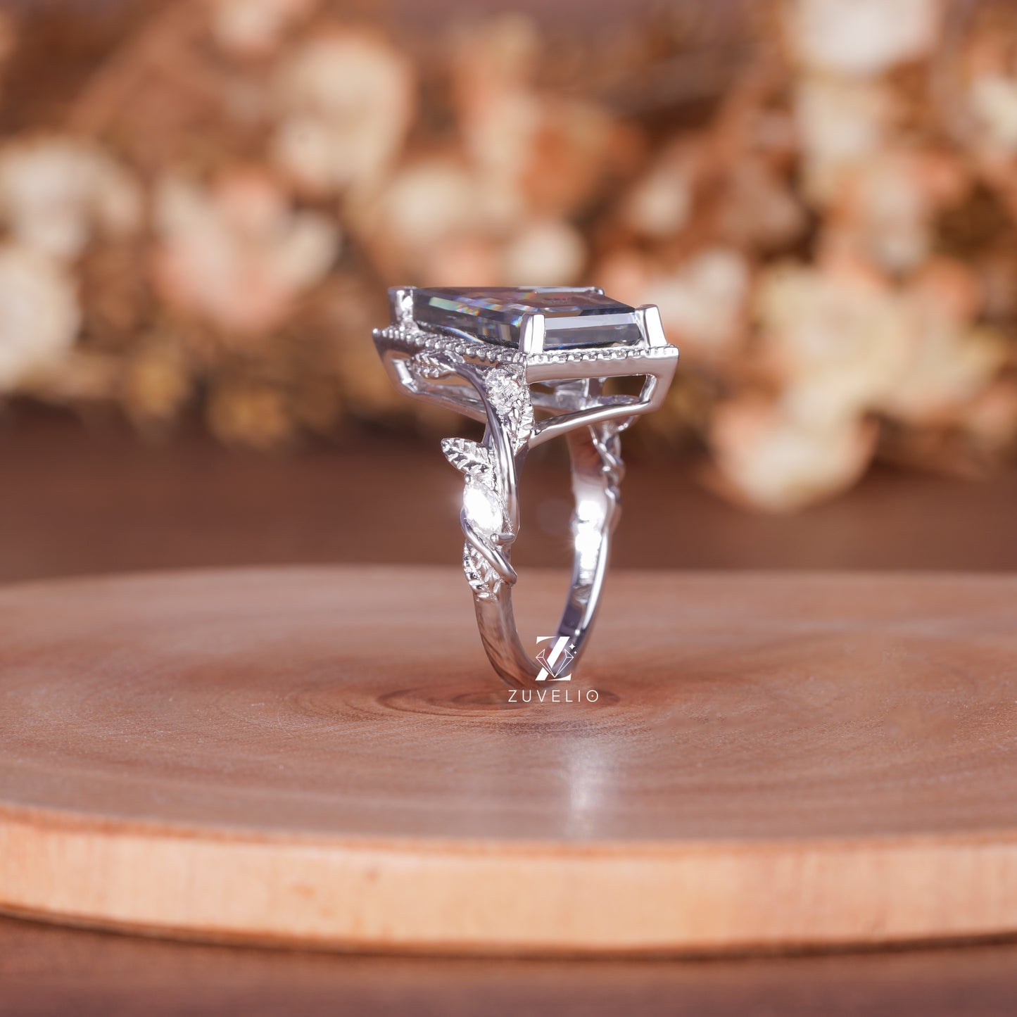 Kite Cut Grey Moissanite Ring