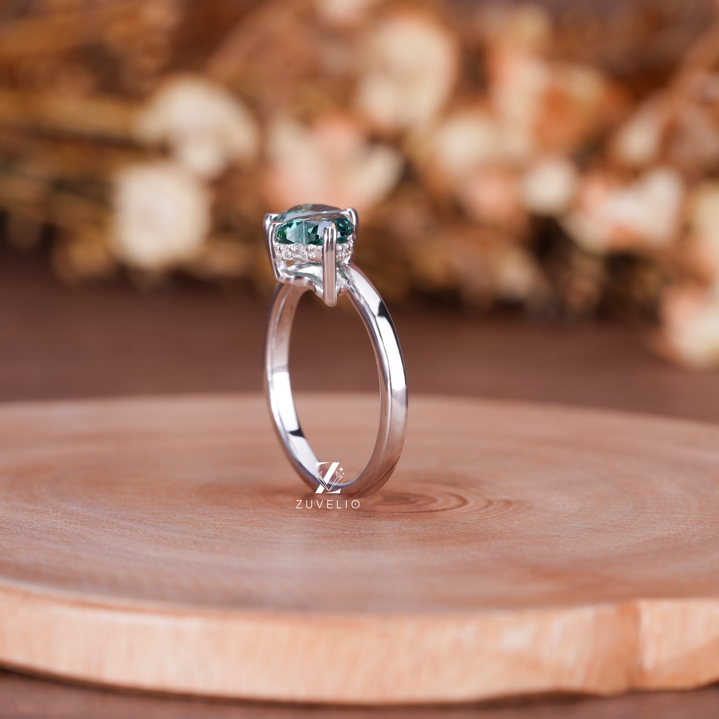 Blue Green Moissanite Ring