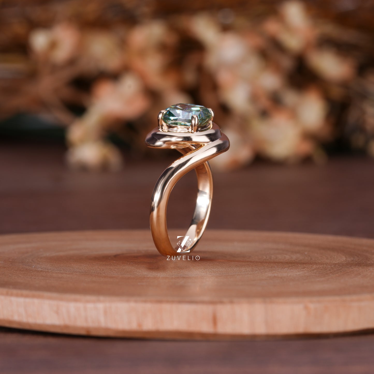 Blue Green Cushion Ring