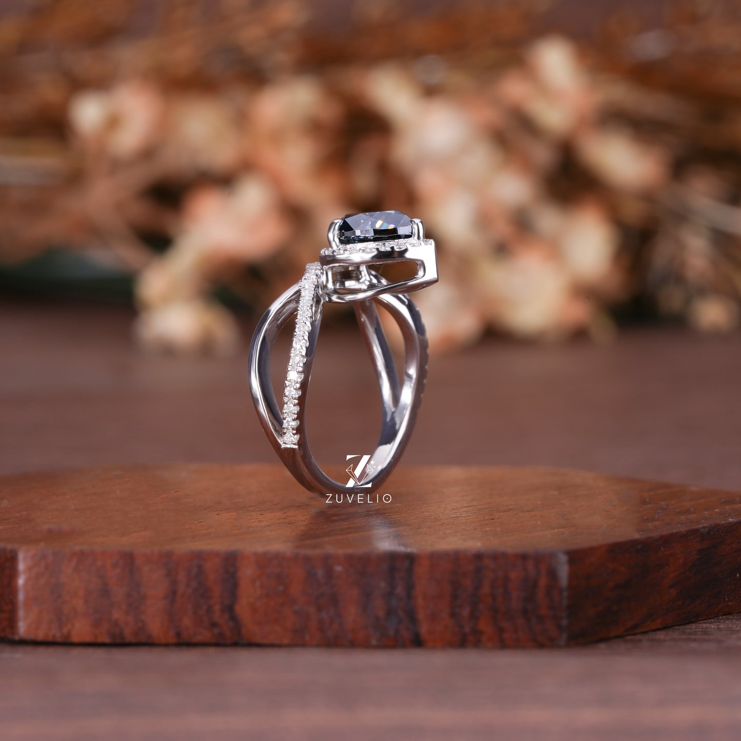 Grey Pear Halo Ring