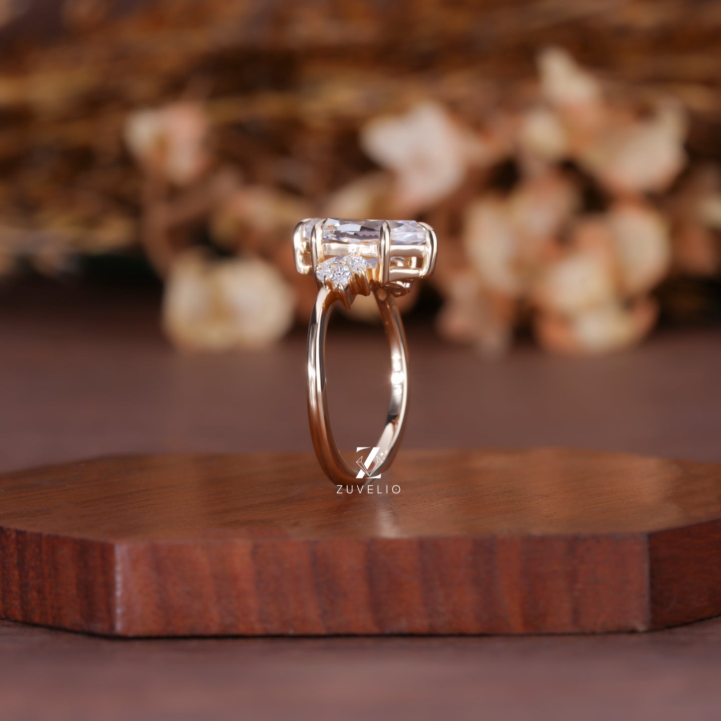 Elongated Hexagon Moissanite Ring