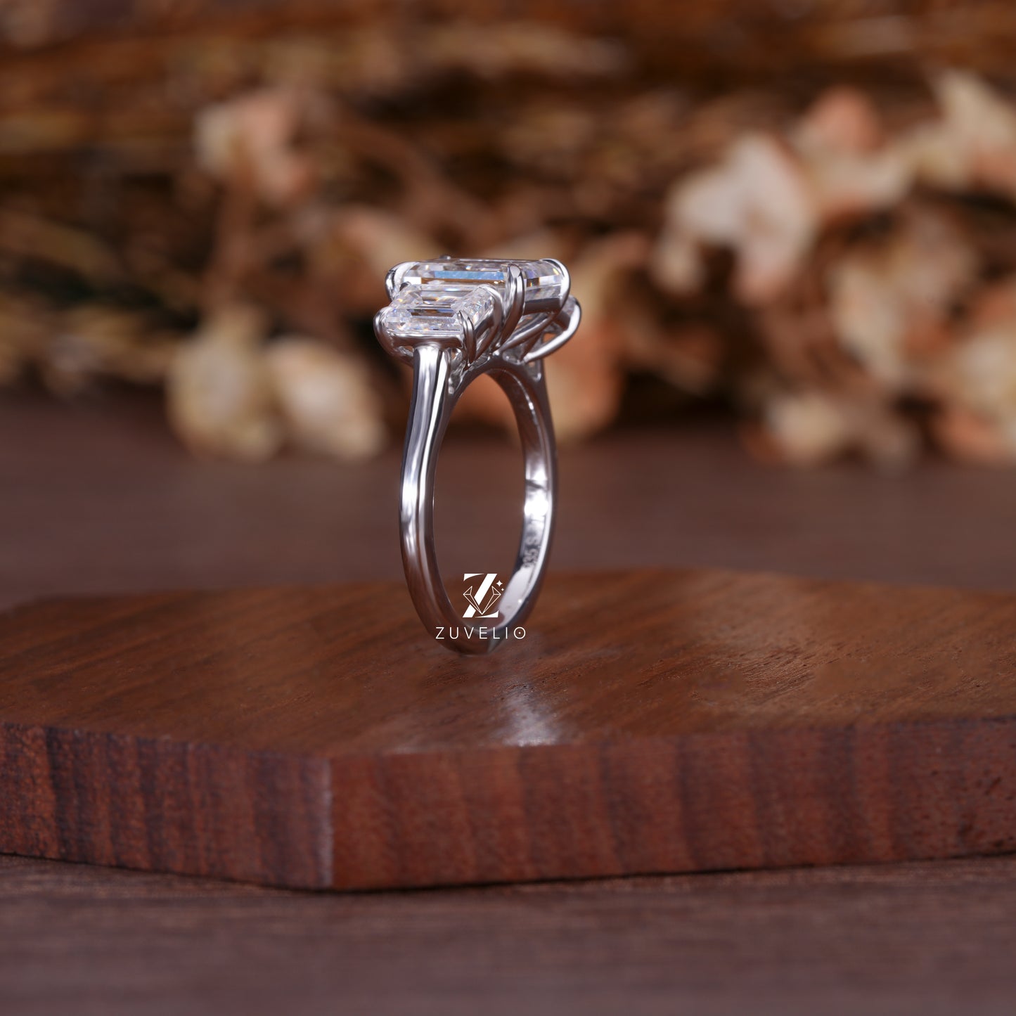 Emerald Trio Engagement Ring