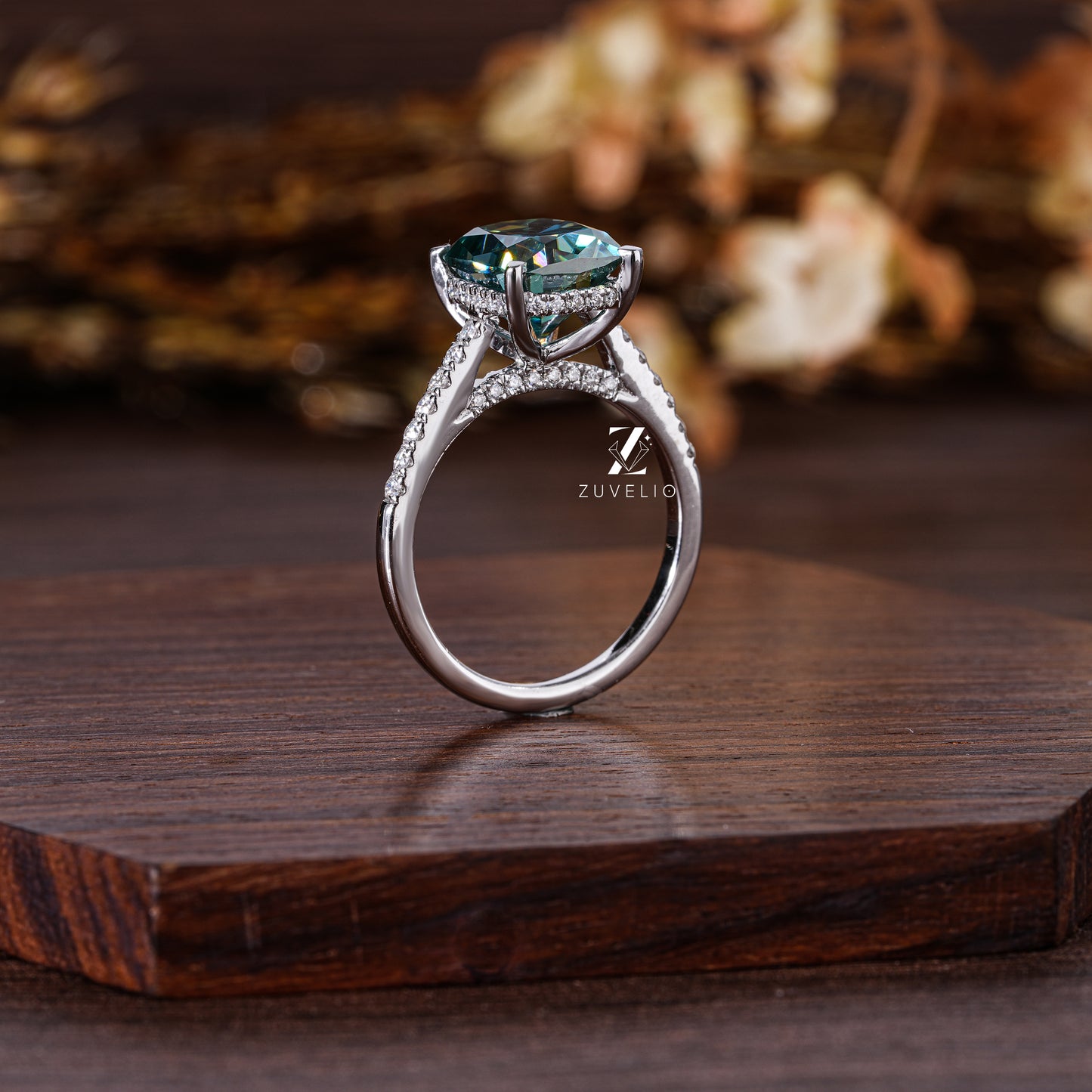 Blue Green Cushion Ring