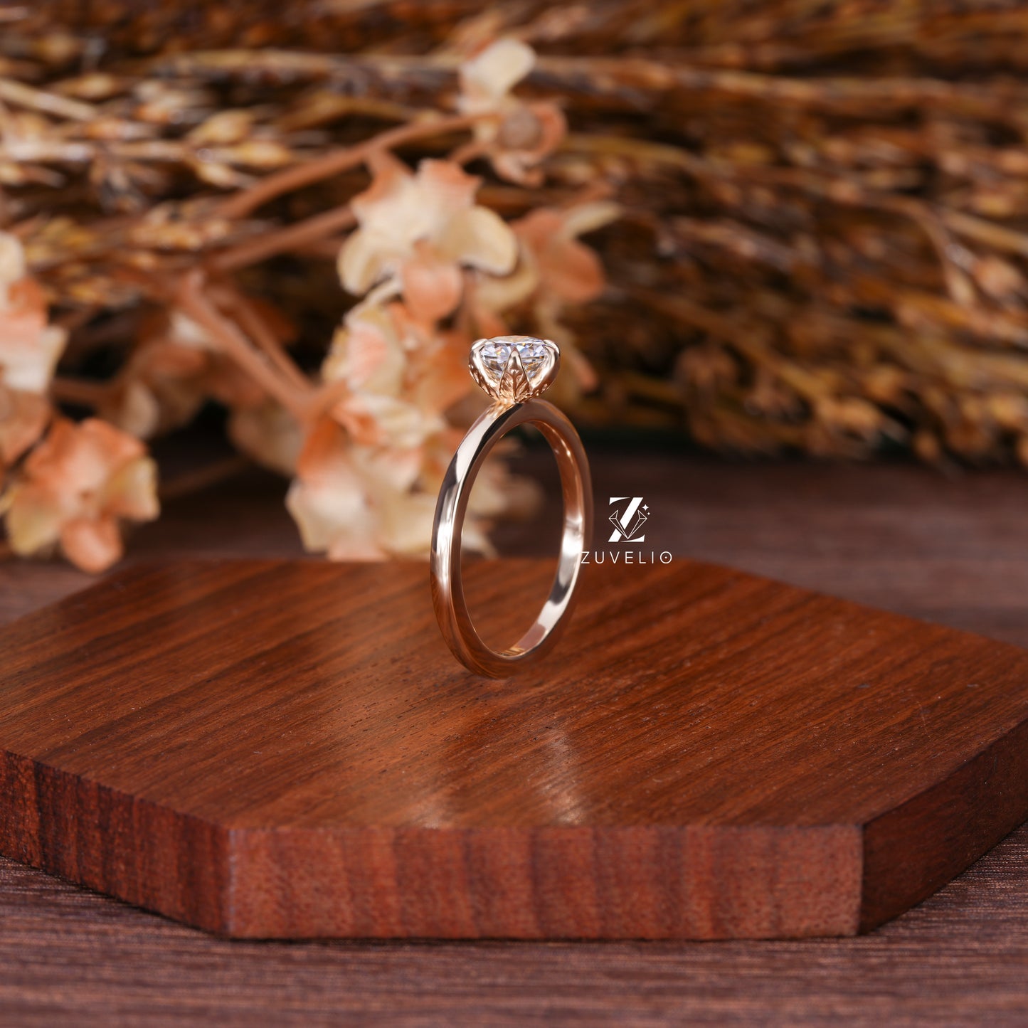 Floral Moissanite Solitaire Ring