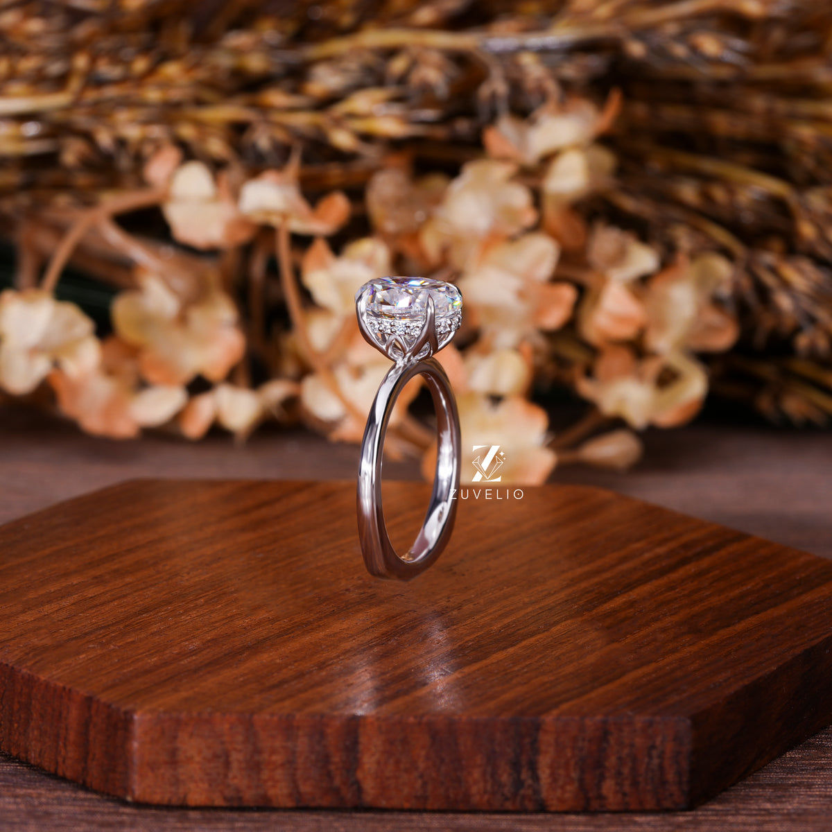 Oval Moissanite Hidden Halo Ring