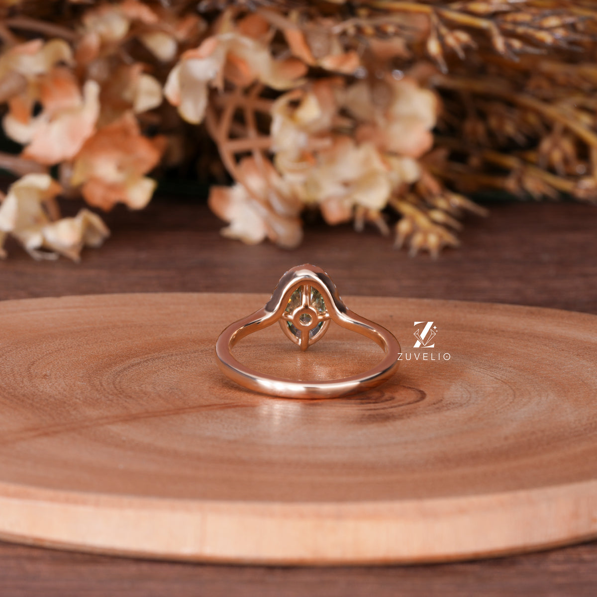Teal Oval Moissanite Ring