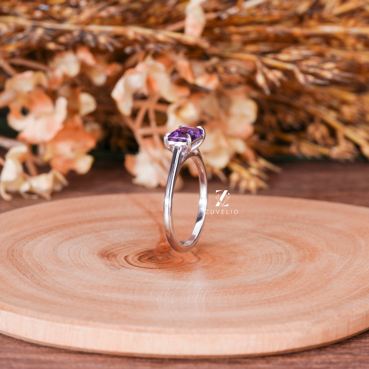 Radiant Amethyst Solitaire Ring