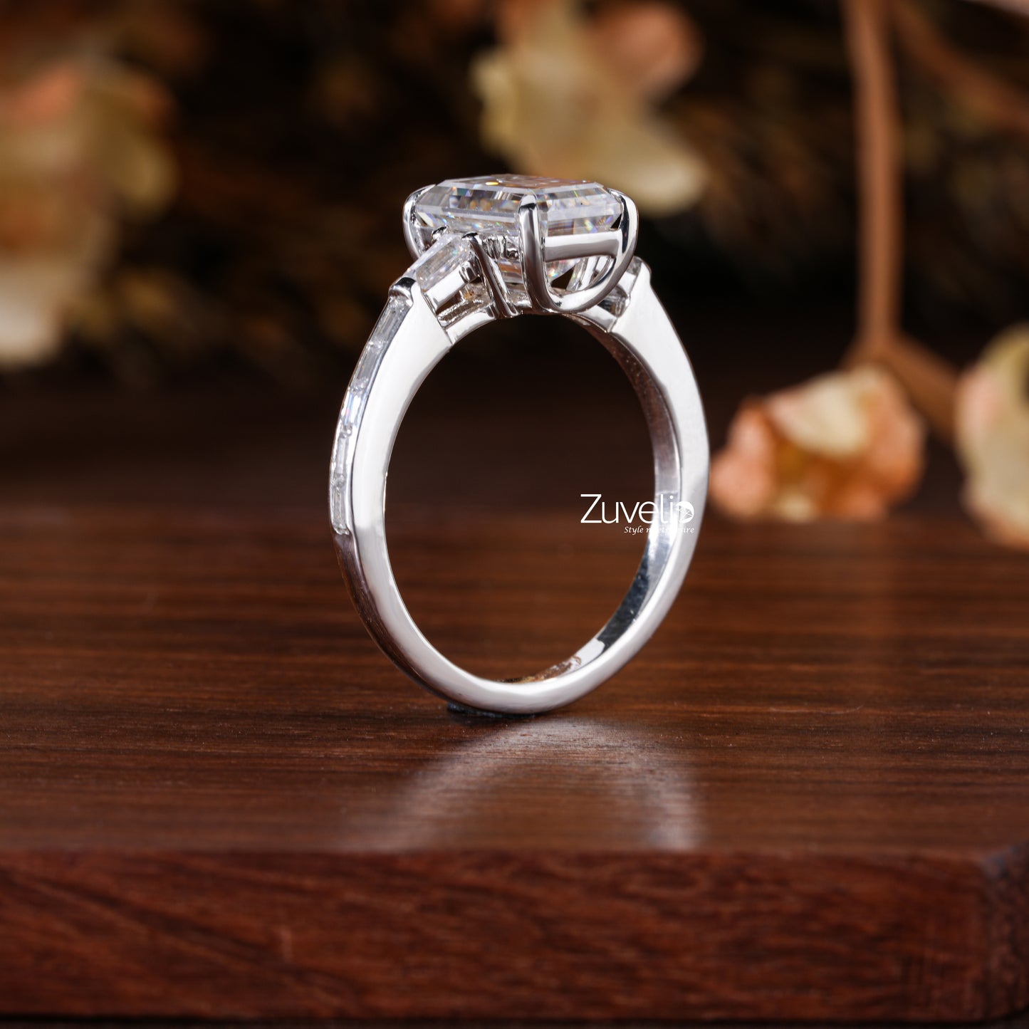 Emerald Baguette Moissanite Ring