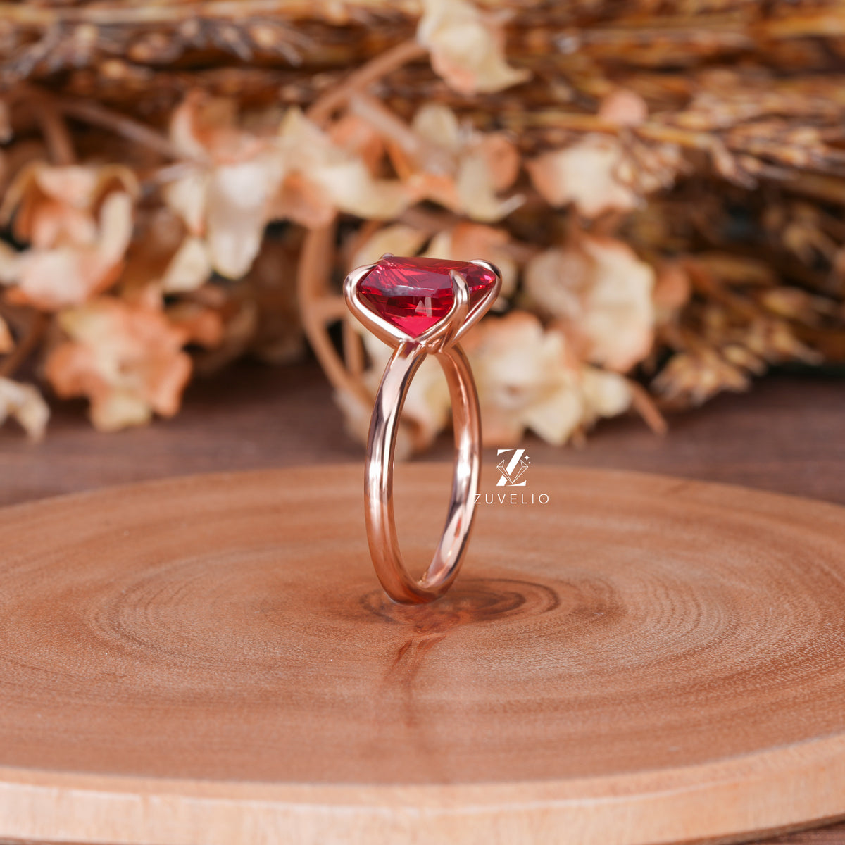 Red Cushion Gemstone Ring