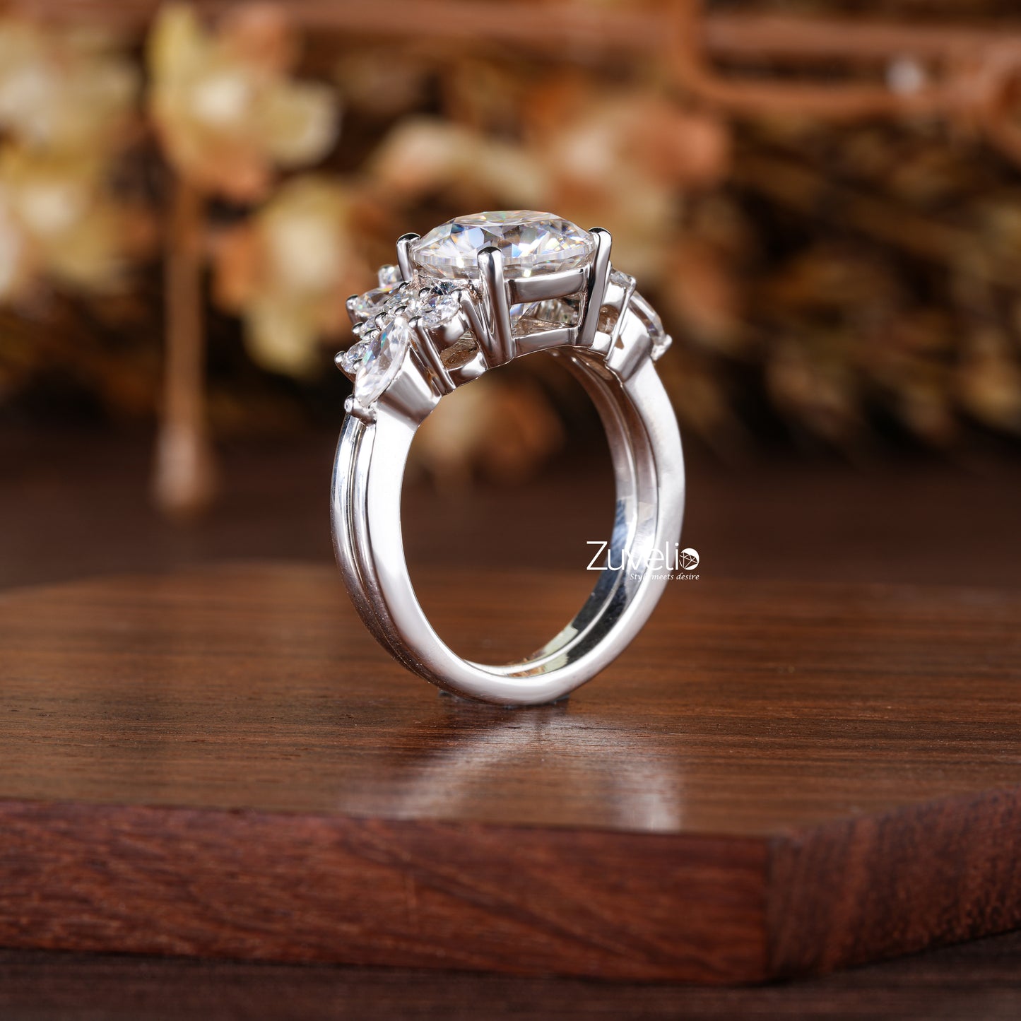 Round Marquise Wedding Set