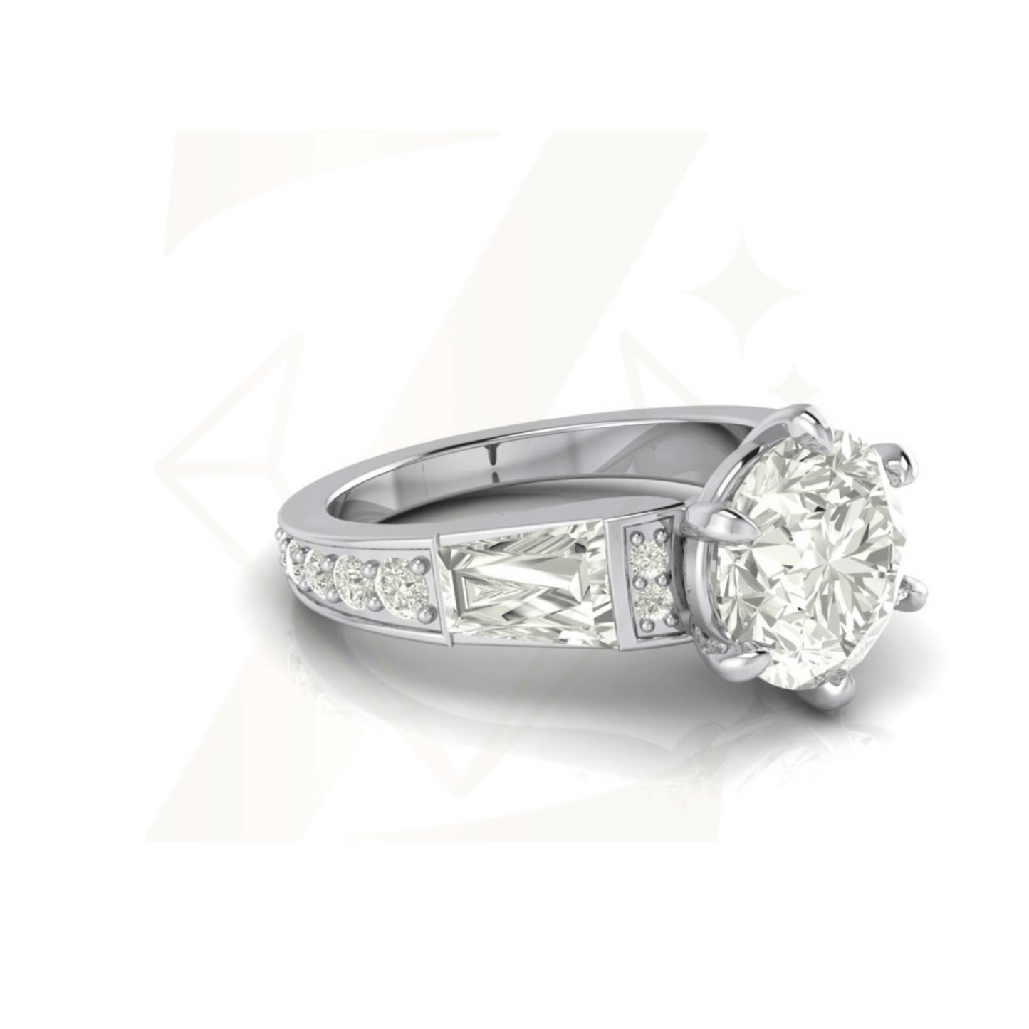 3.93 CTW Round And Cushion Baguette Ring - Zuvelio.com