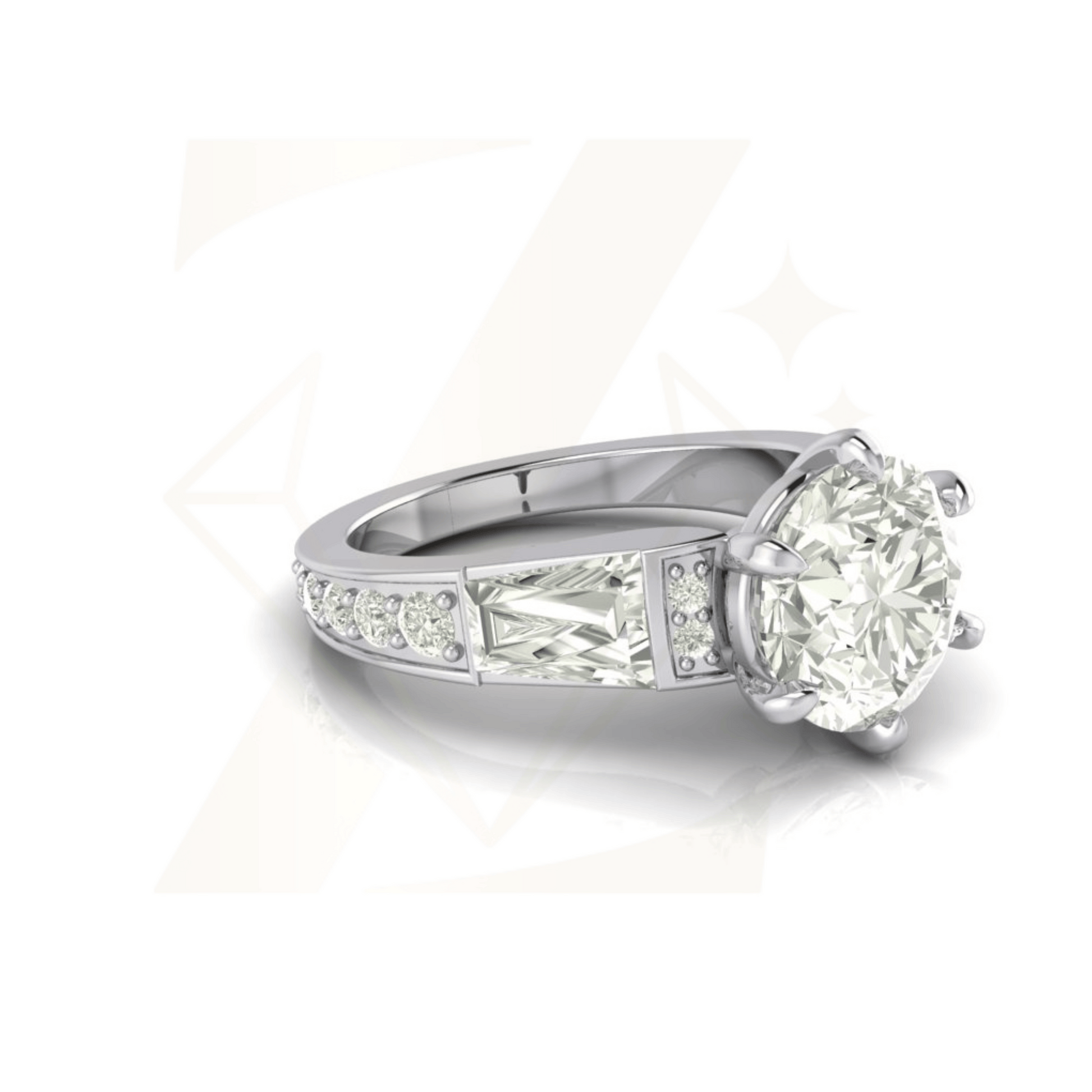 3.93 CTW Round And Cushion Baguette Ring - Zuvelio.com