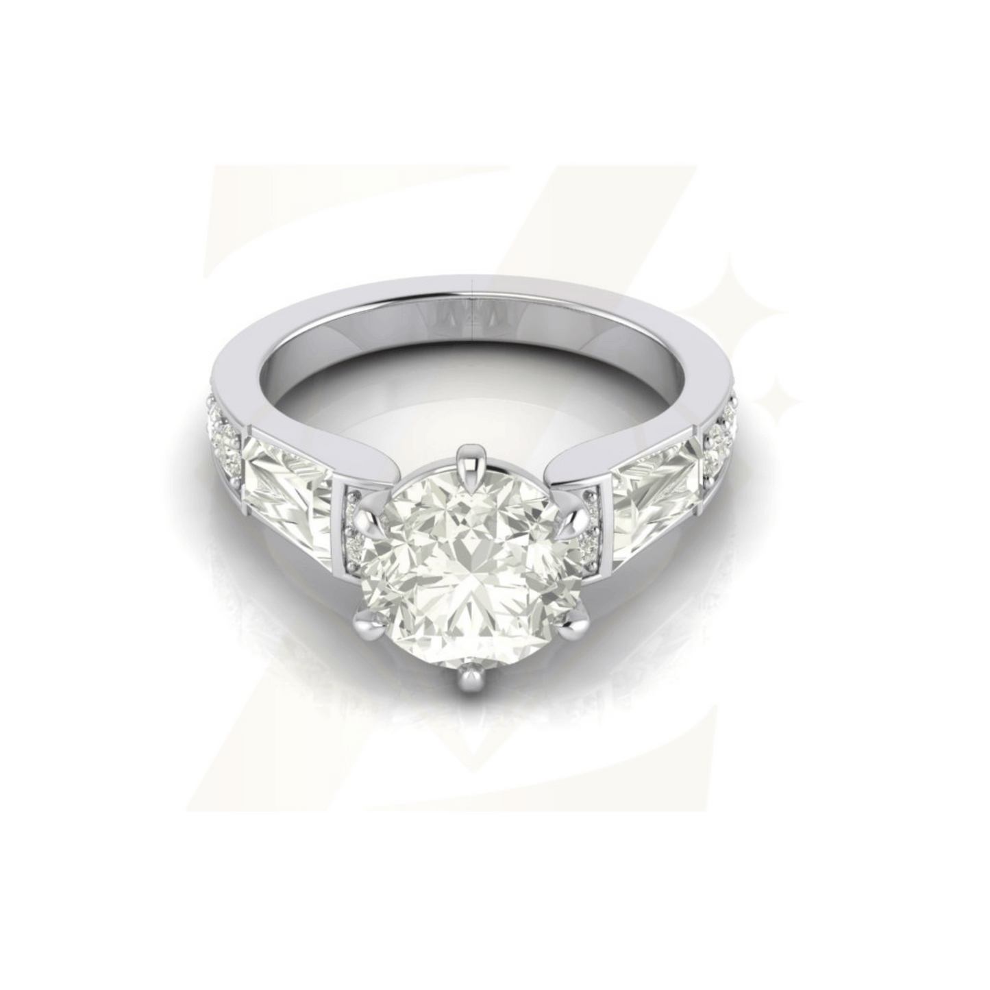 3.93 CTW Round And Cushion Baguette Ring - Zuvelio.com