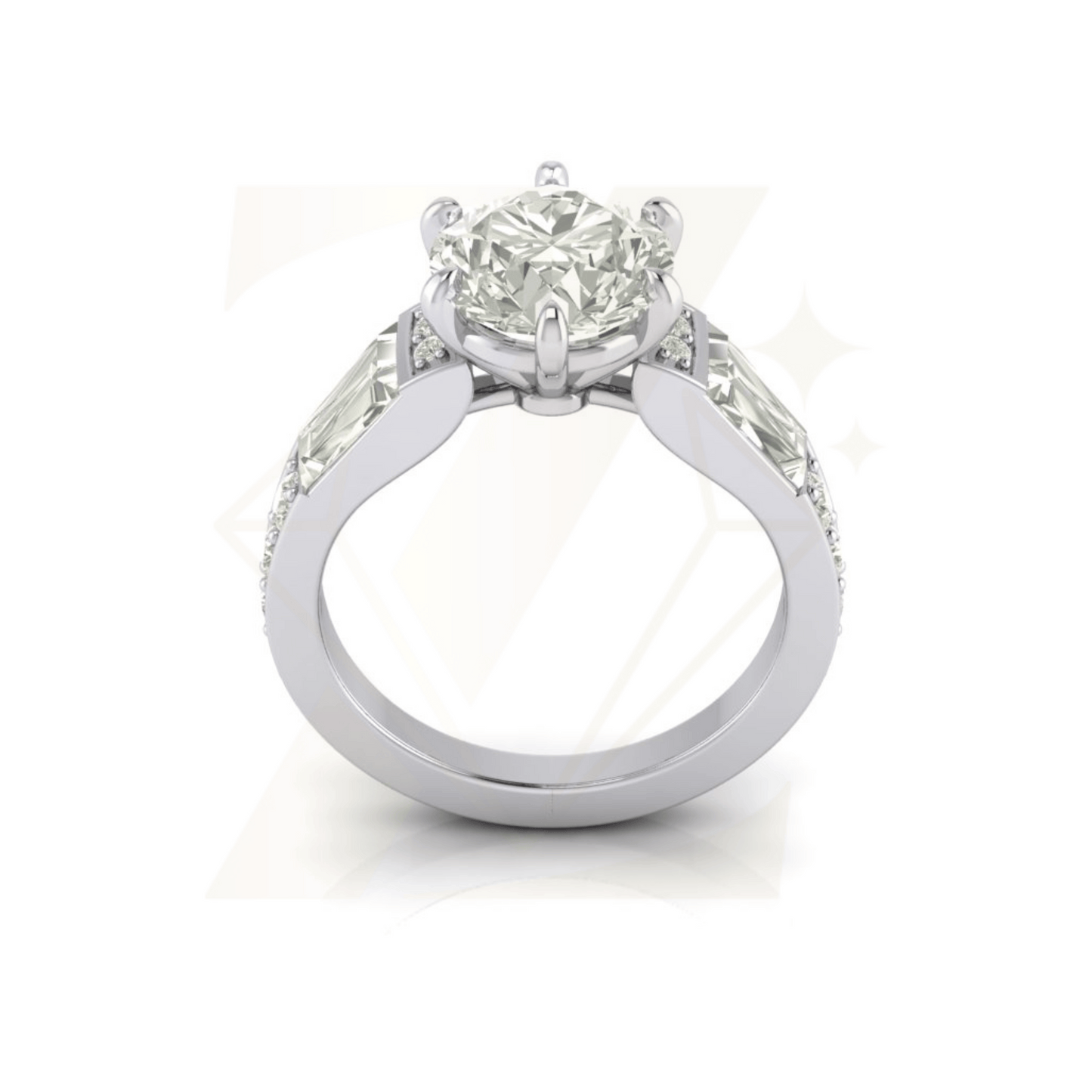 3.93 CTW Round And Cushion Baguette Ring - Zuvelio.com