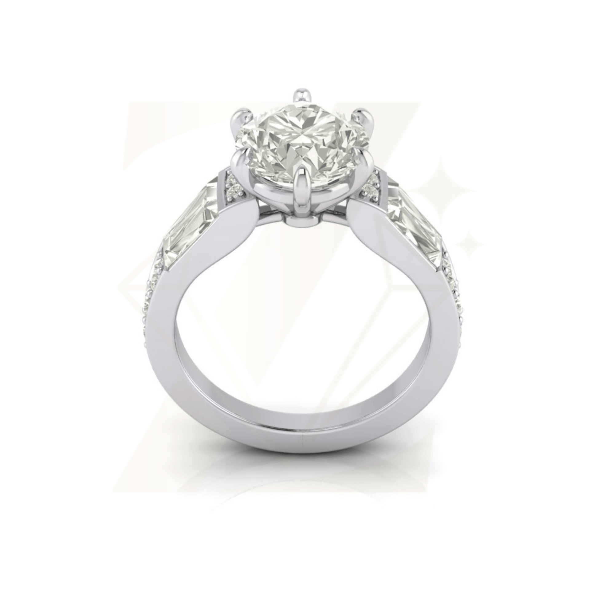 3.93 CTW Round And Cushion Baguette Ring - Zuvelio.com