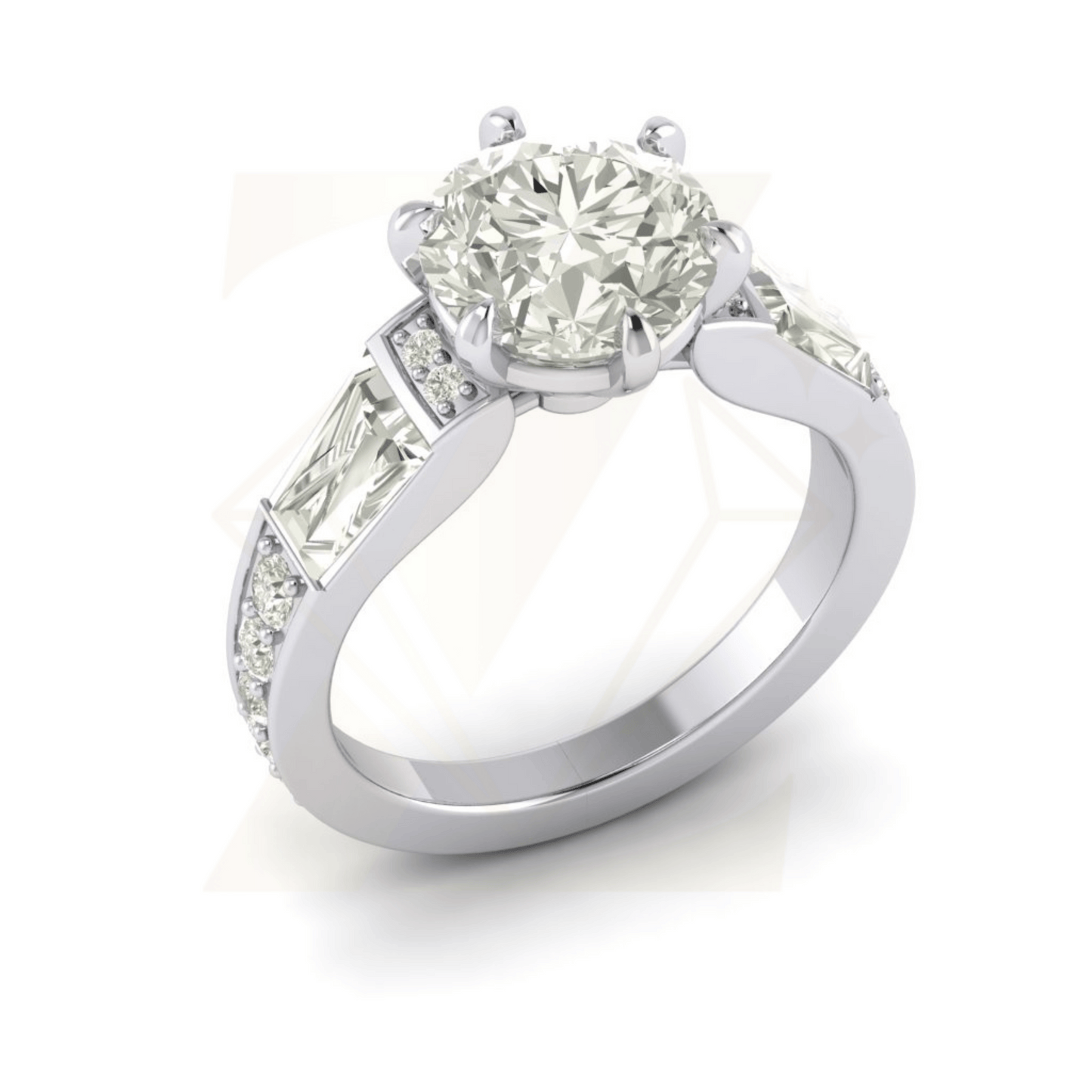 3.93 CTW Round And Cushion Baguette Ring - Zuvelio.com