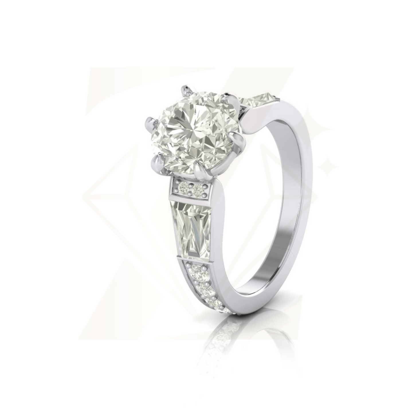 3.93 CTW Round And Cushion Baguette Ring - Zuvelio.com