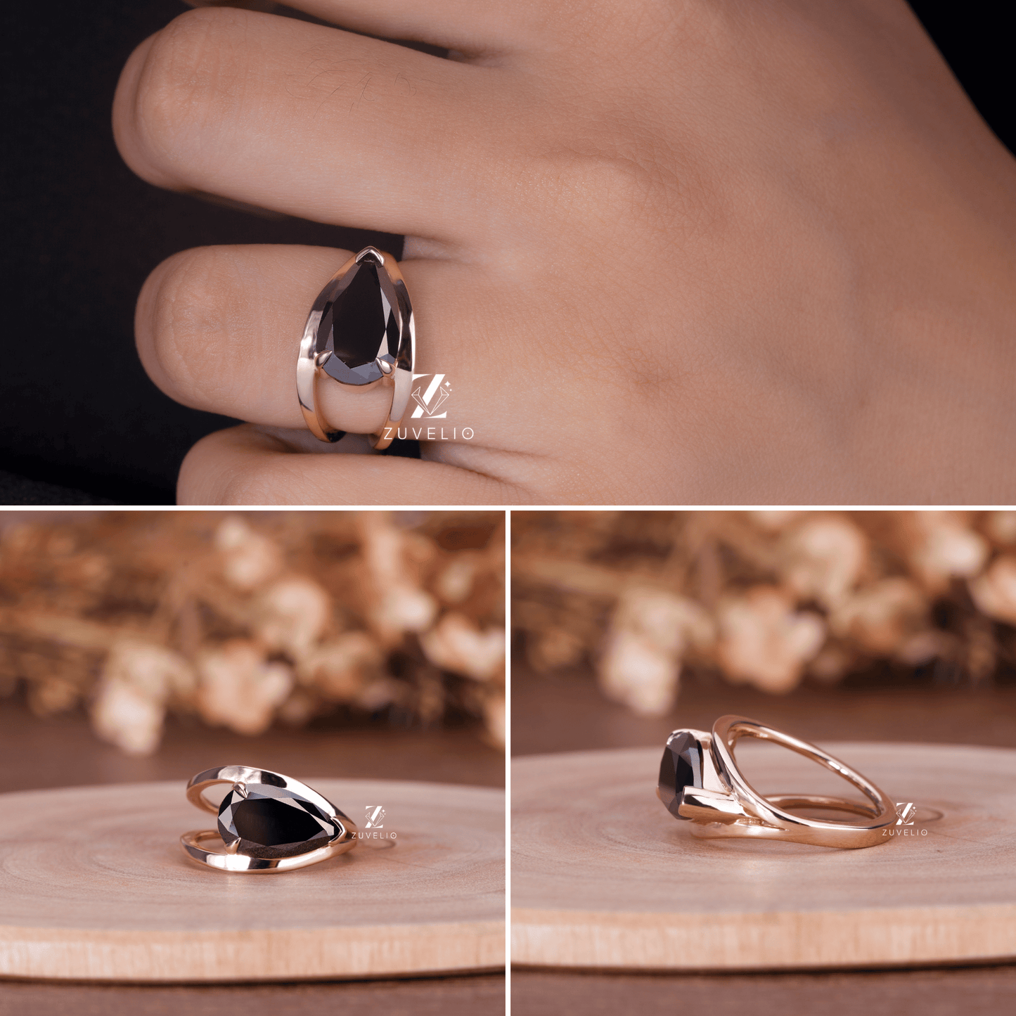 Pear Moissanite V Prong Ring