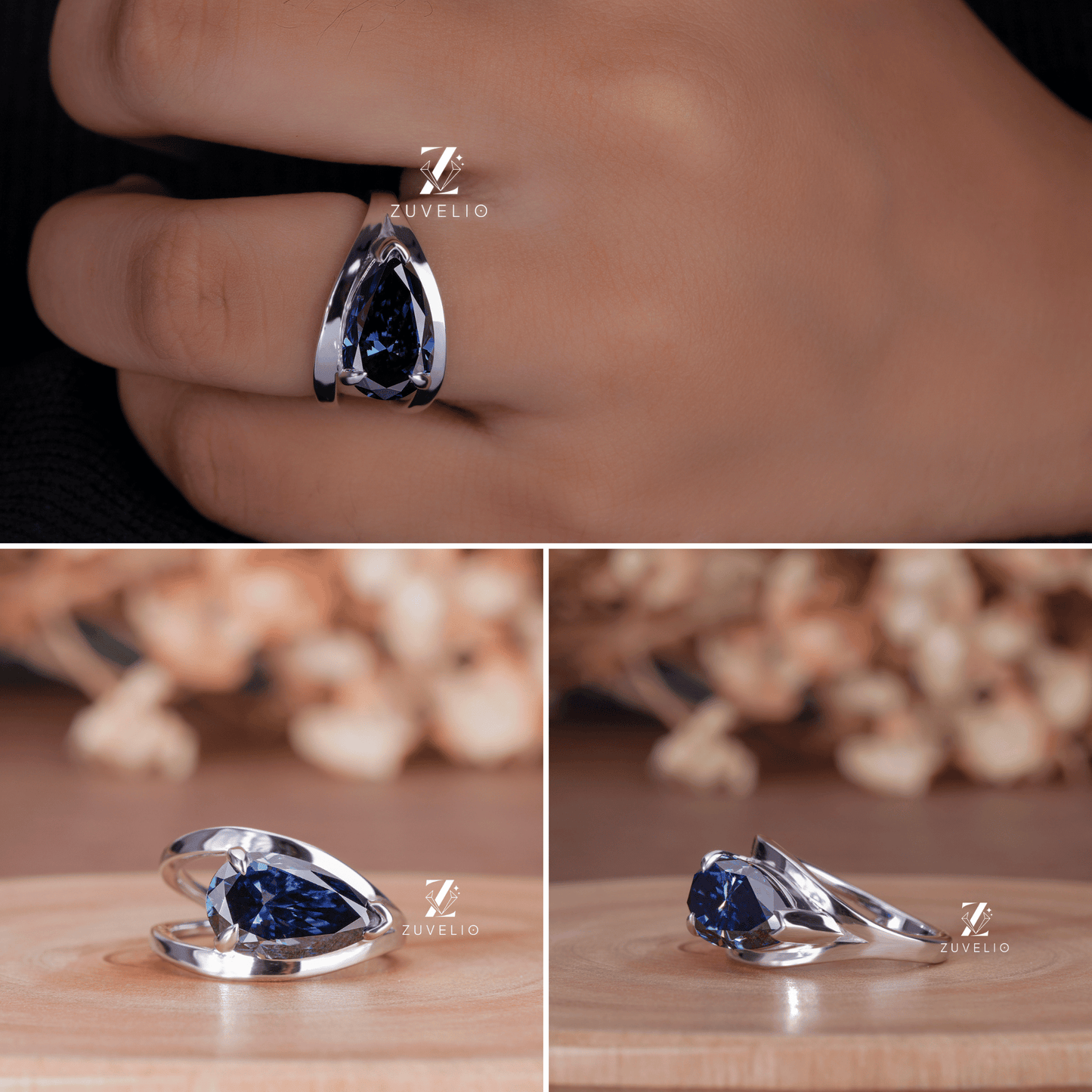 Pear Moissanite V Prong Ring