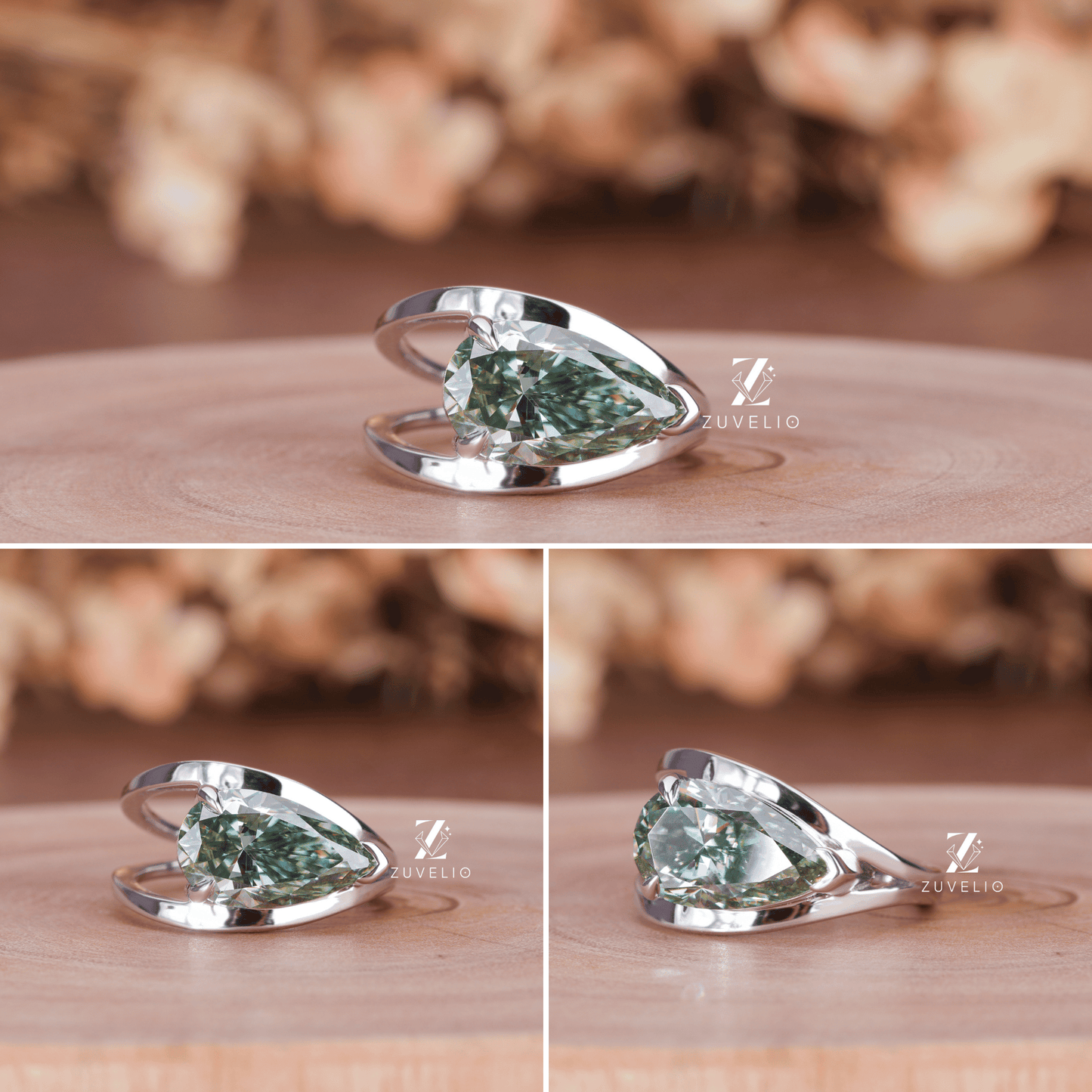 Pear Moissanite V Prong Ring