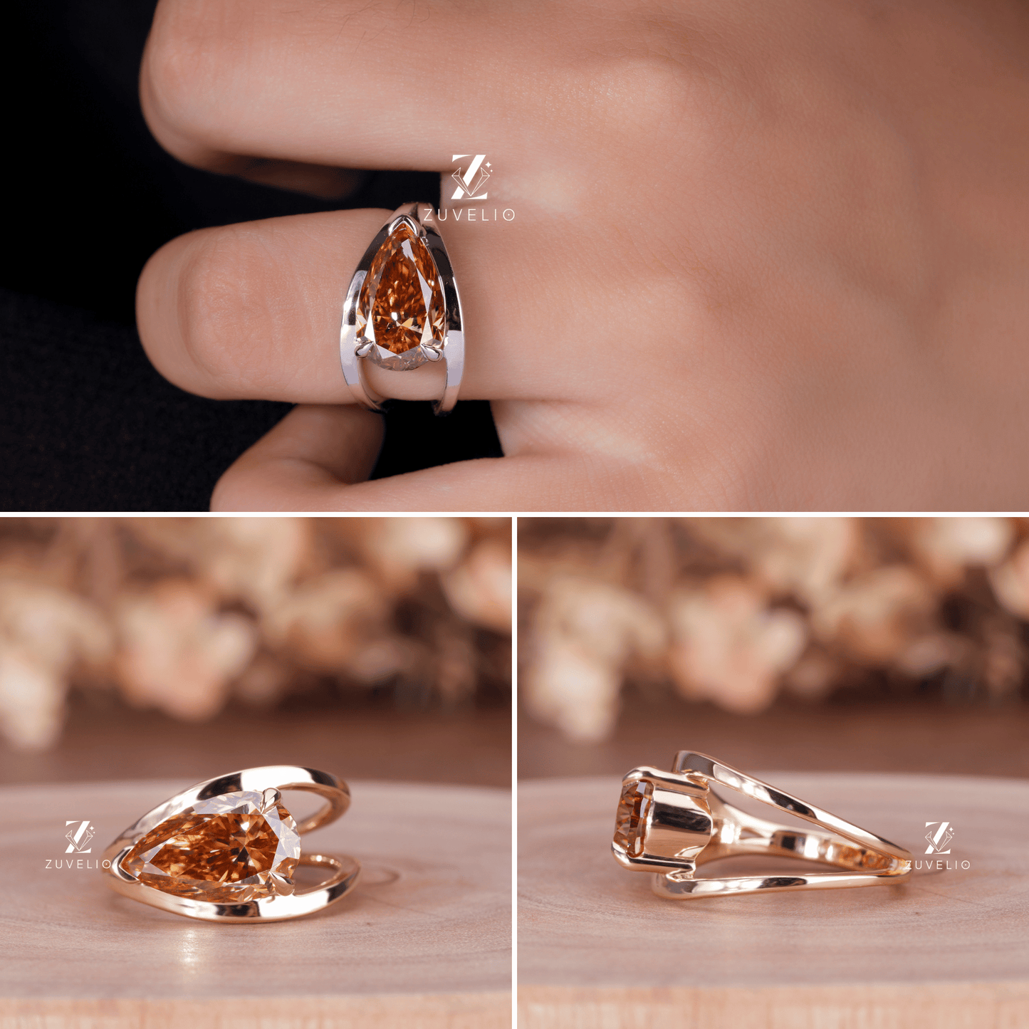 Pear Moissanite V Prong Ring