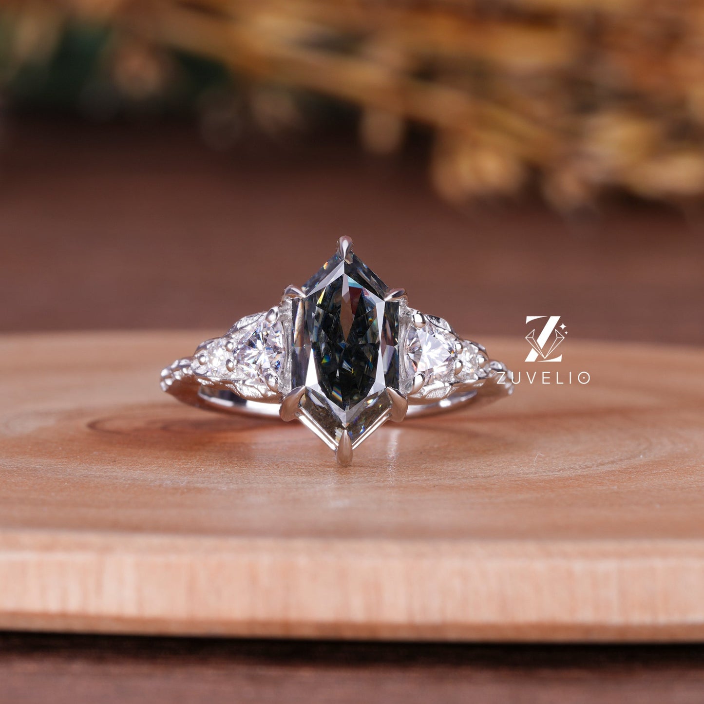 Hexagon Marquise Moissanite Ring