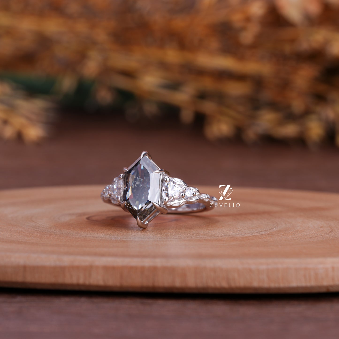 Hexagon Marquise Moissanite Ring