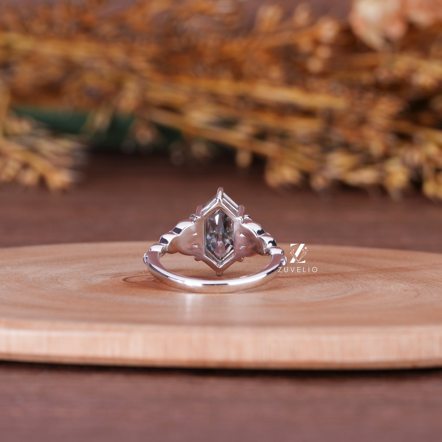Hexagon Marquise Moissanite Ring