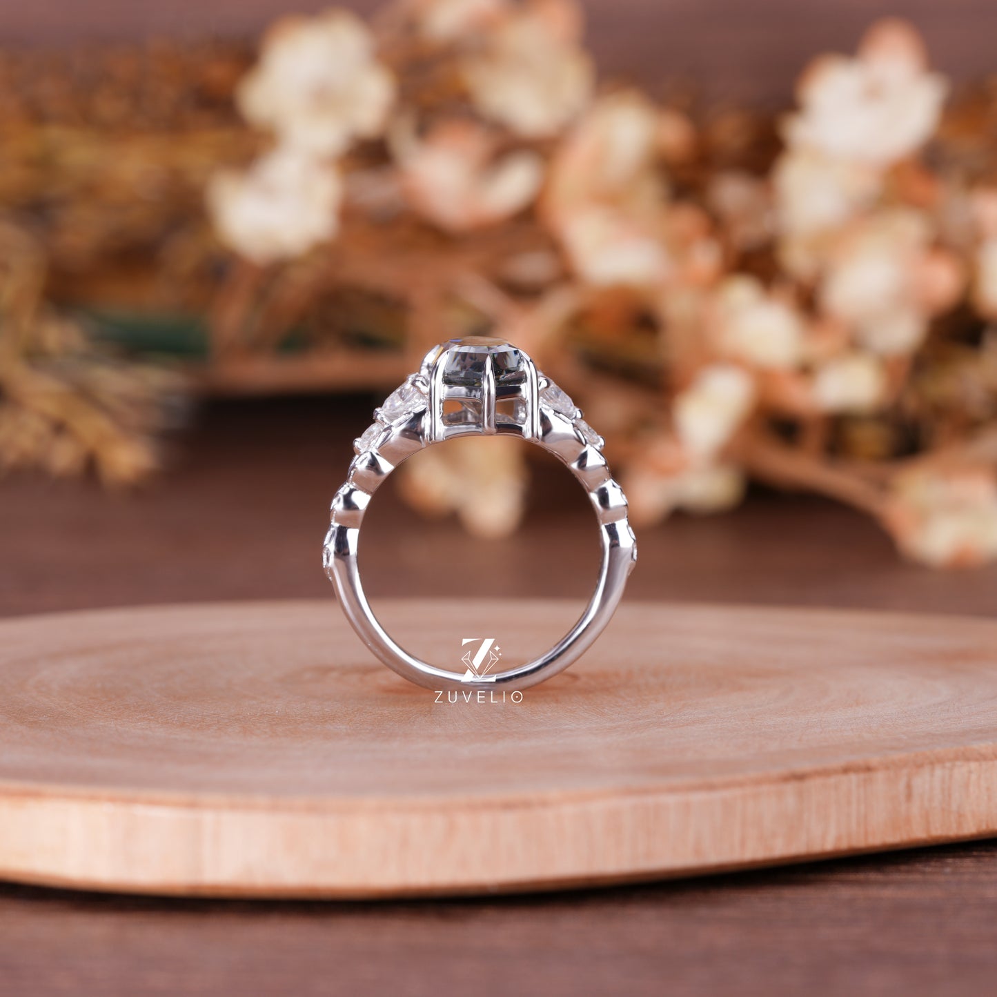 Hexagon Marquise Moissanite Ring