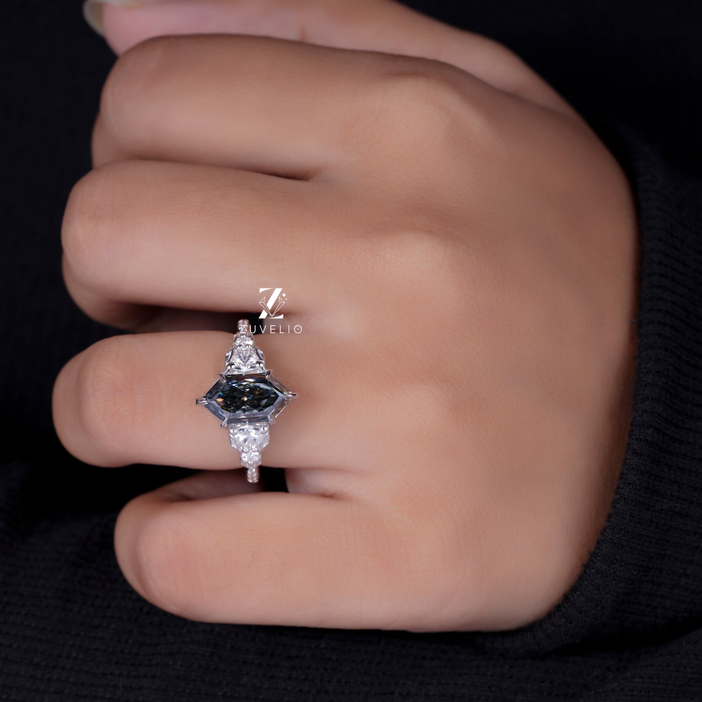Hexagon Marquise Moissanite Ring