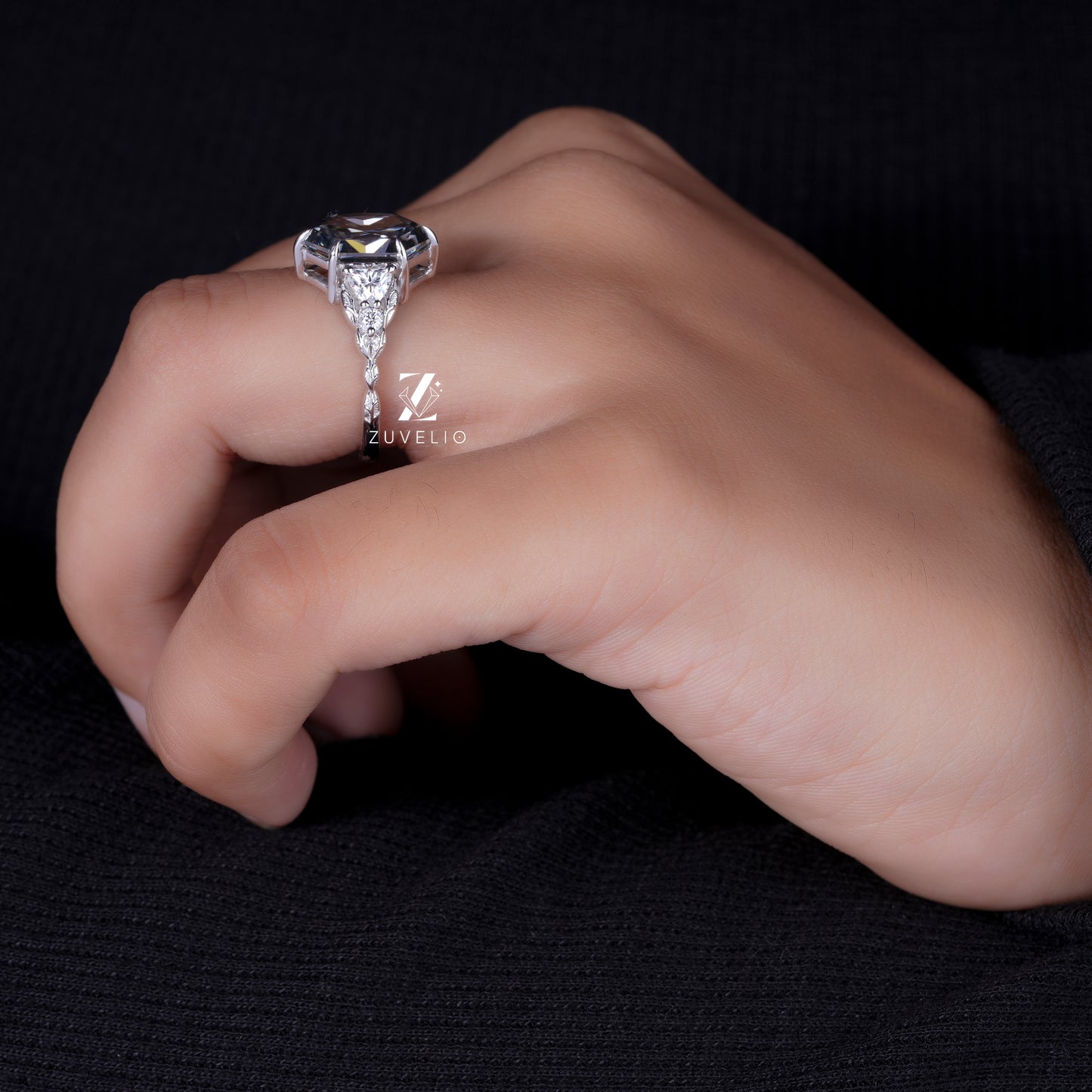 Hexagon Marquise Moissanite Ring