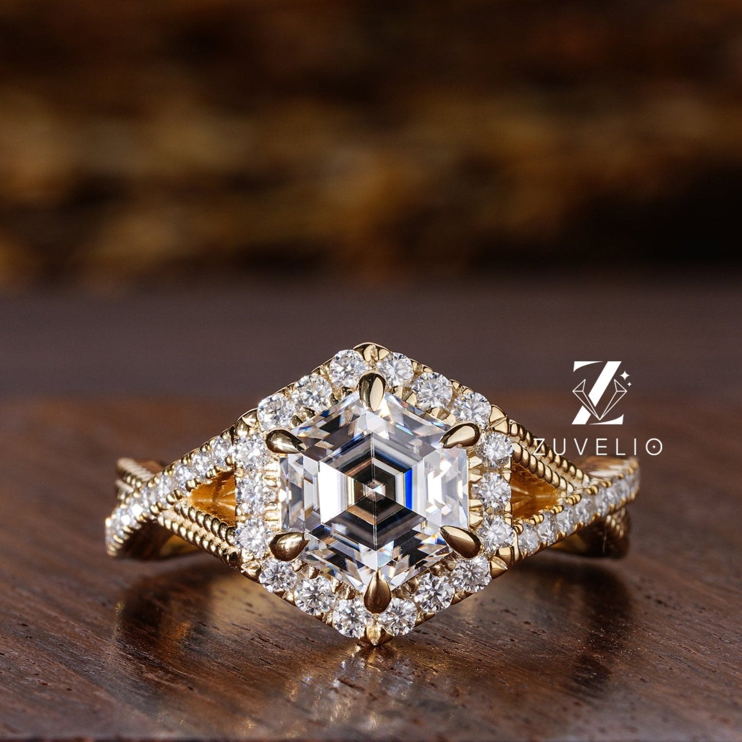 Hezagon Cut Yellow Gold Ring - Zuvelio.com