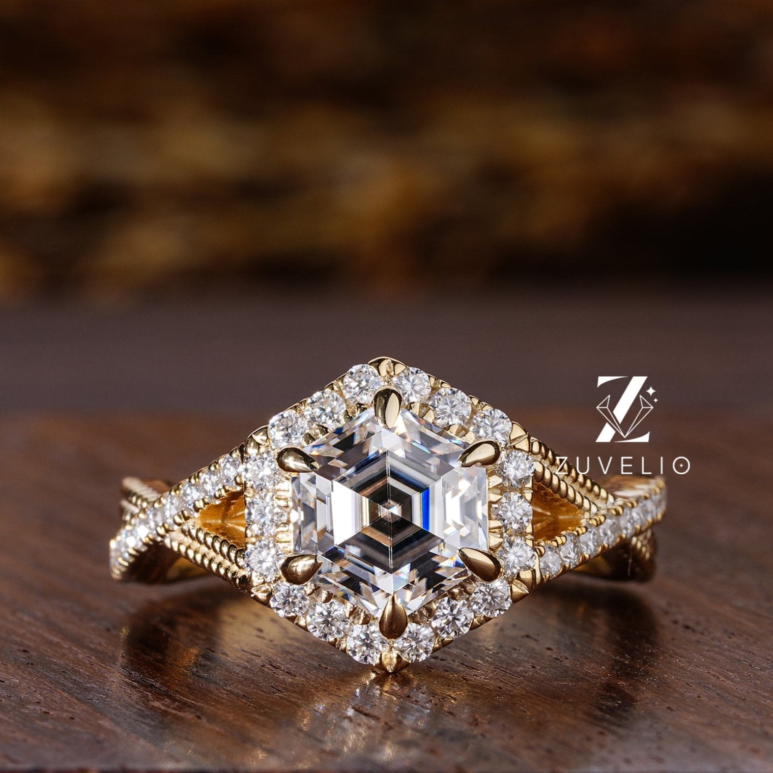Hezagon Cut Yellow Gold Ring - Zuvelio.com