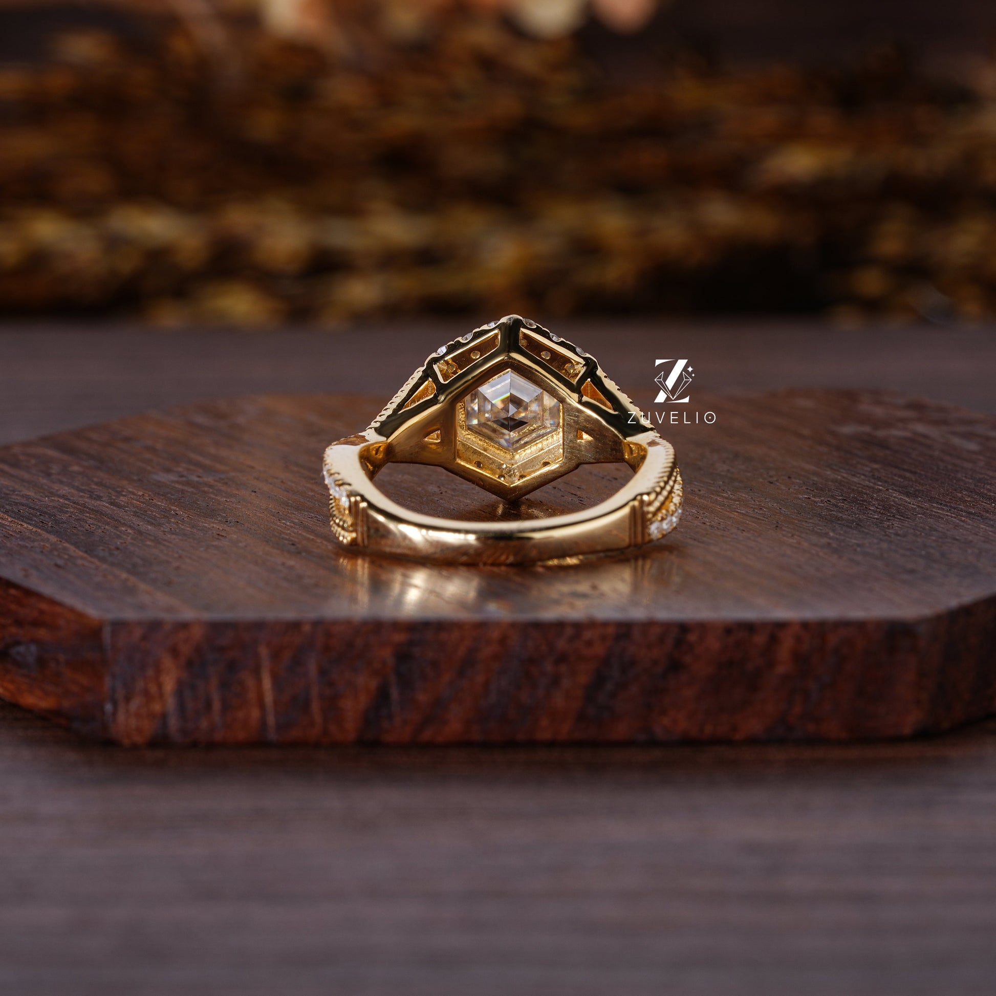 Hezagon Cut Yellow Gold Ring - Zuvelio.com