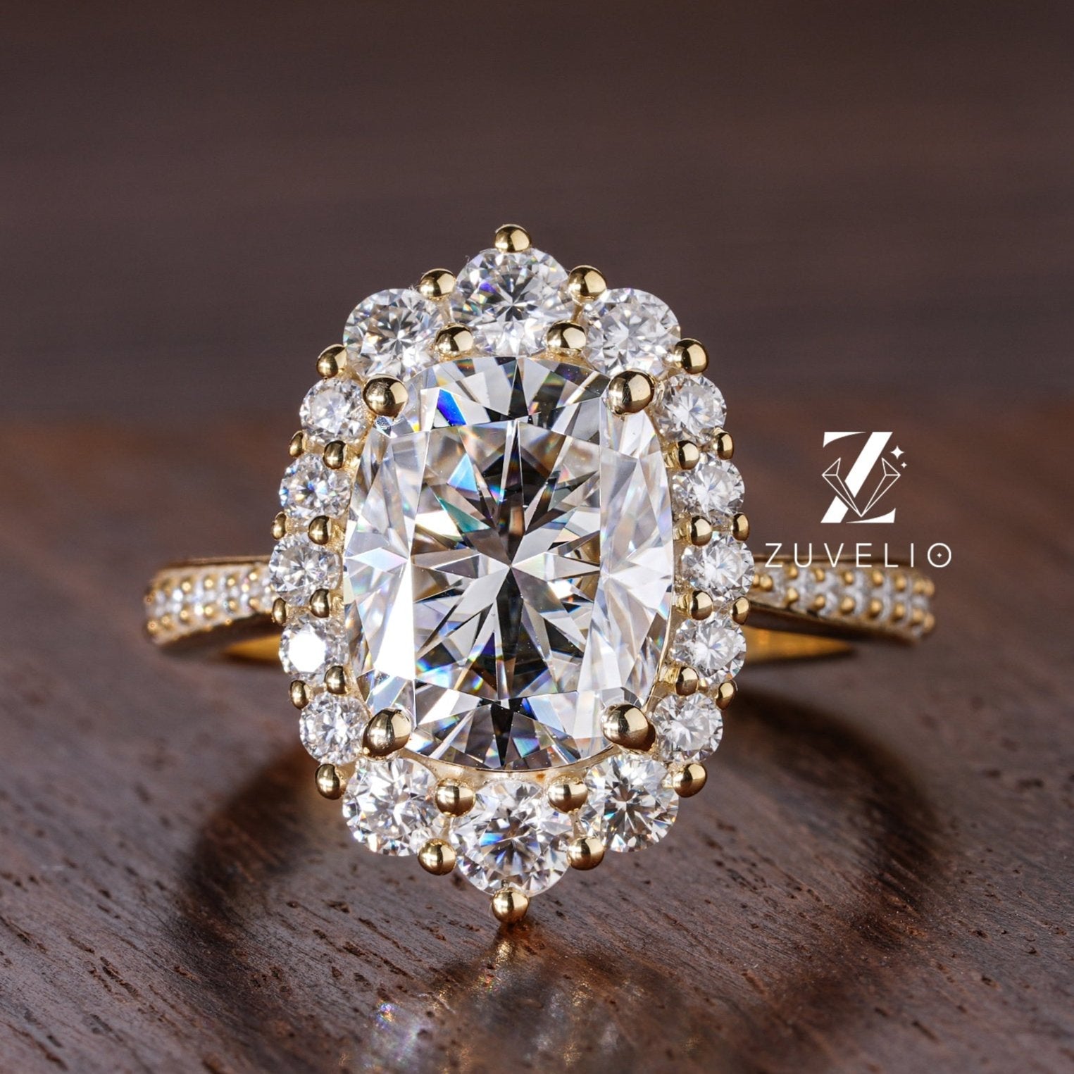 Halo Cushion Cut Moissanite Ring - Zuvelio.com