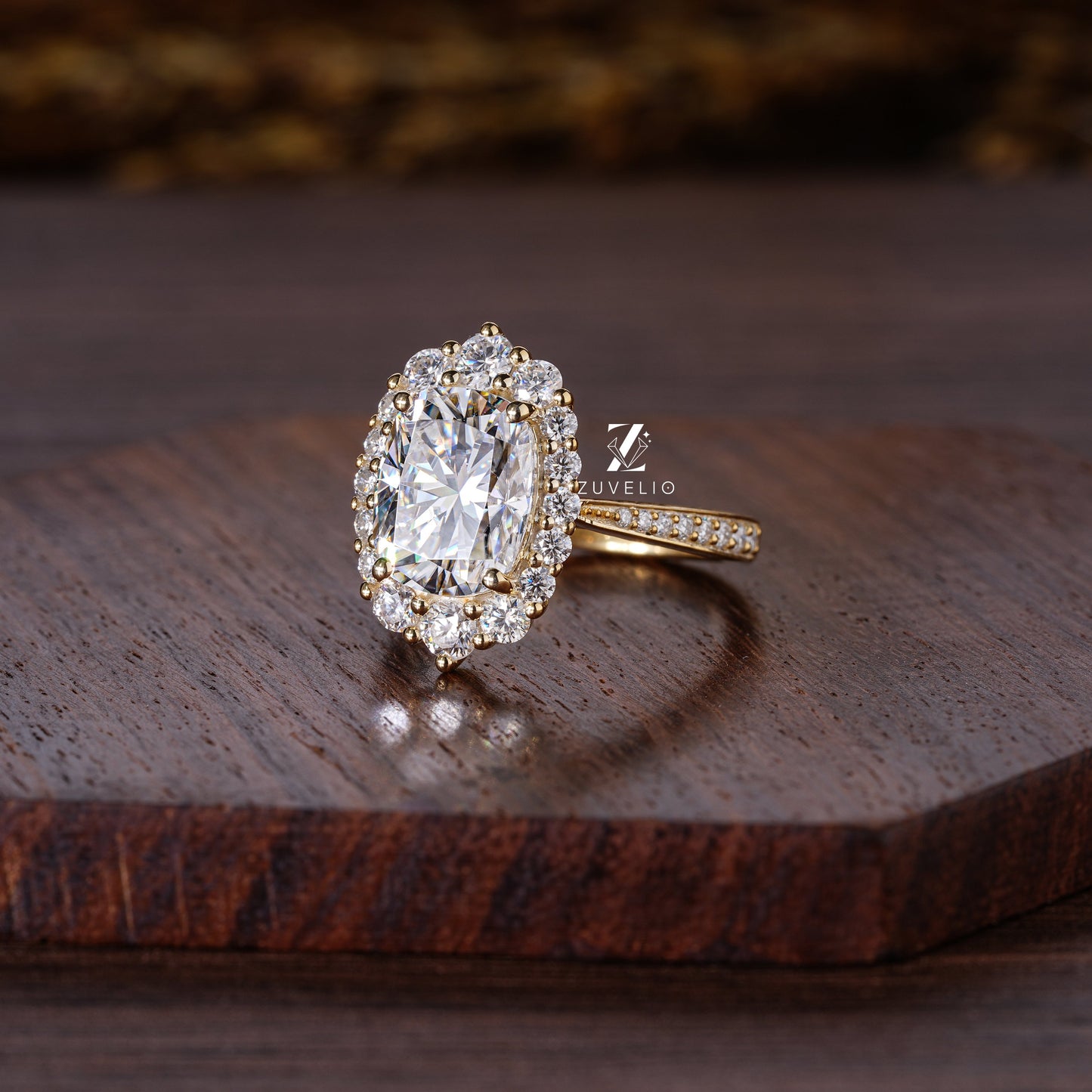 Halo Cushion Cut Moissanite Ring - Zuvelio.com