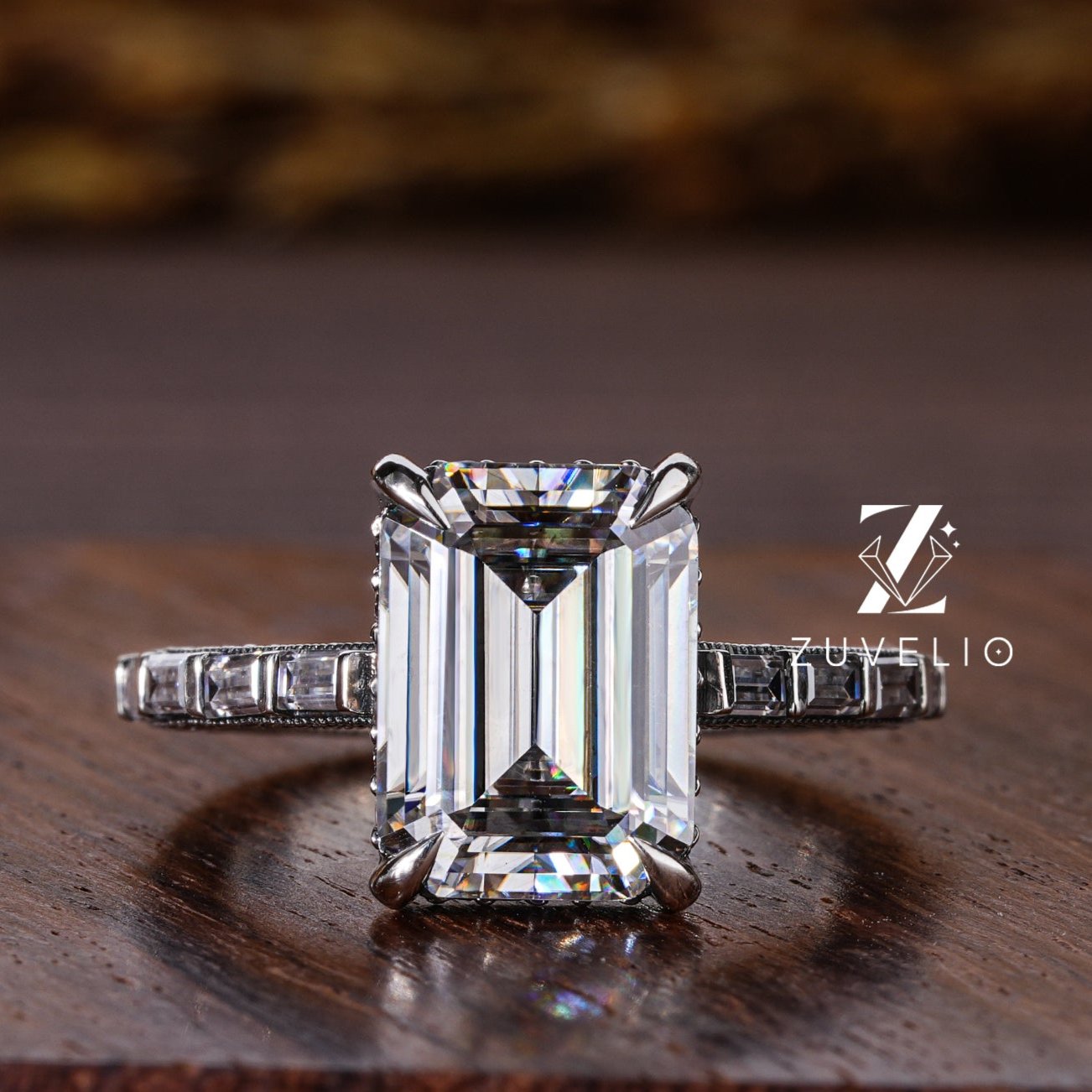 Antique Emerald Cut Moissanite Ring - Zuvelio.com