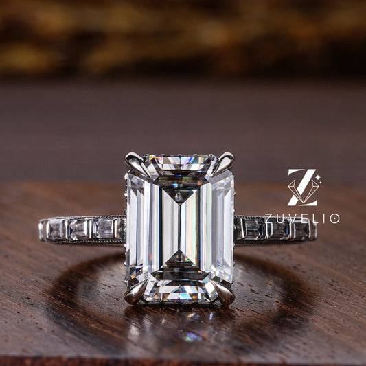 Antique Emerald Cut Moissanite Ring - Zuvelio.com