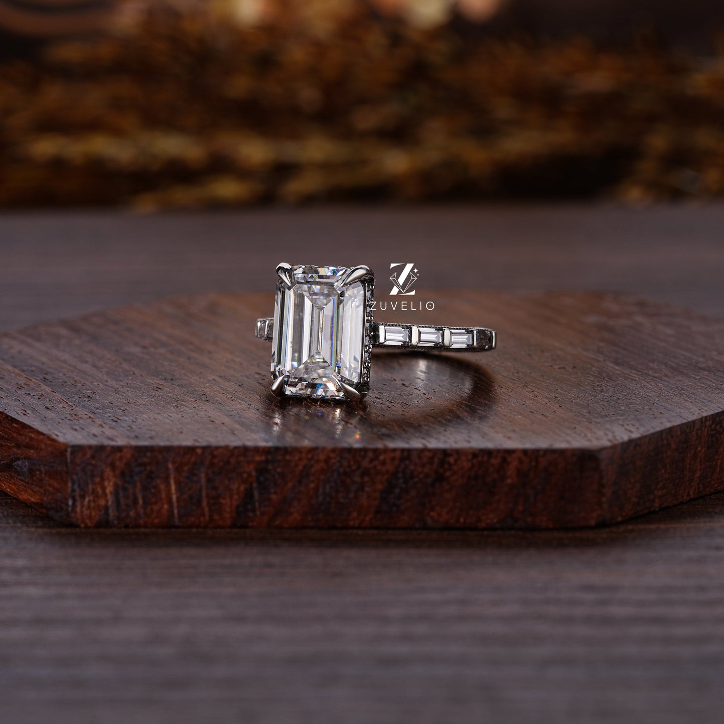 Antique Emerald Cut Moissanite Ring - Zuvelio.com