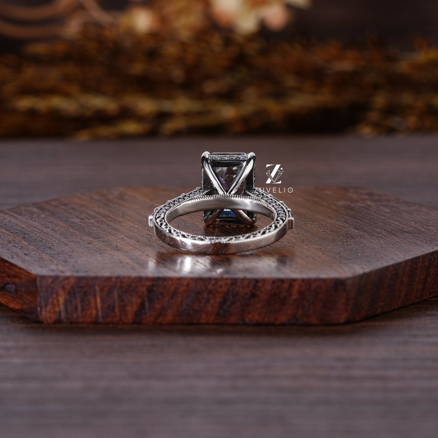 Antique Emerald Cut Moissanite Ring - Zuvelio.com