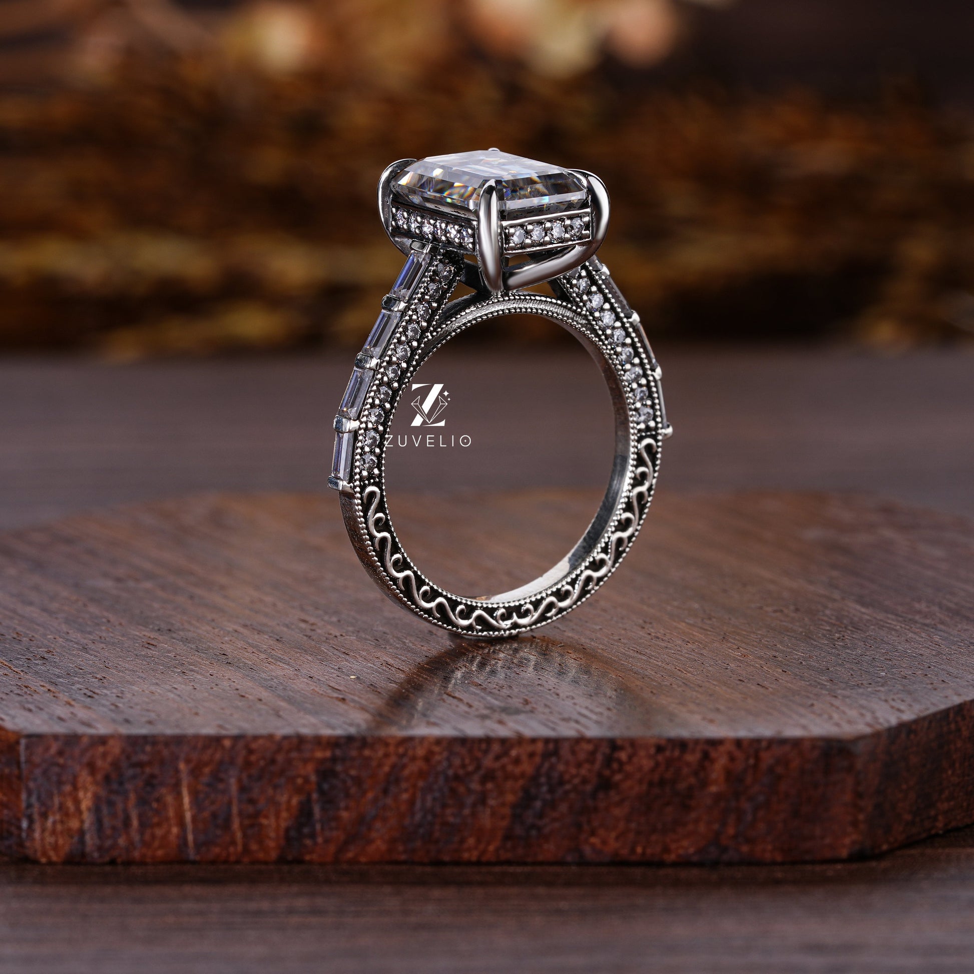 Antique Emerald Cut Moissanite Ring - Zuvelio.com
